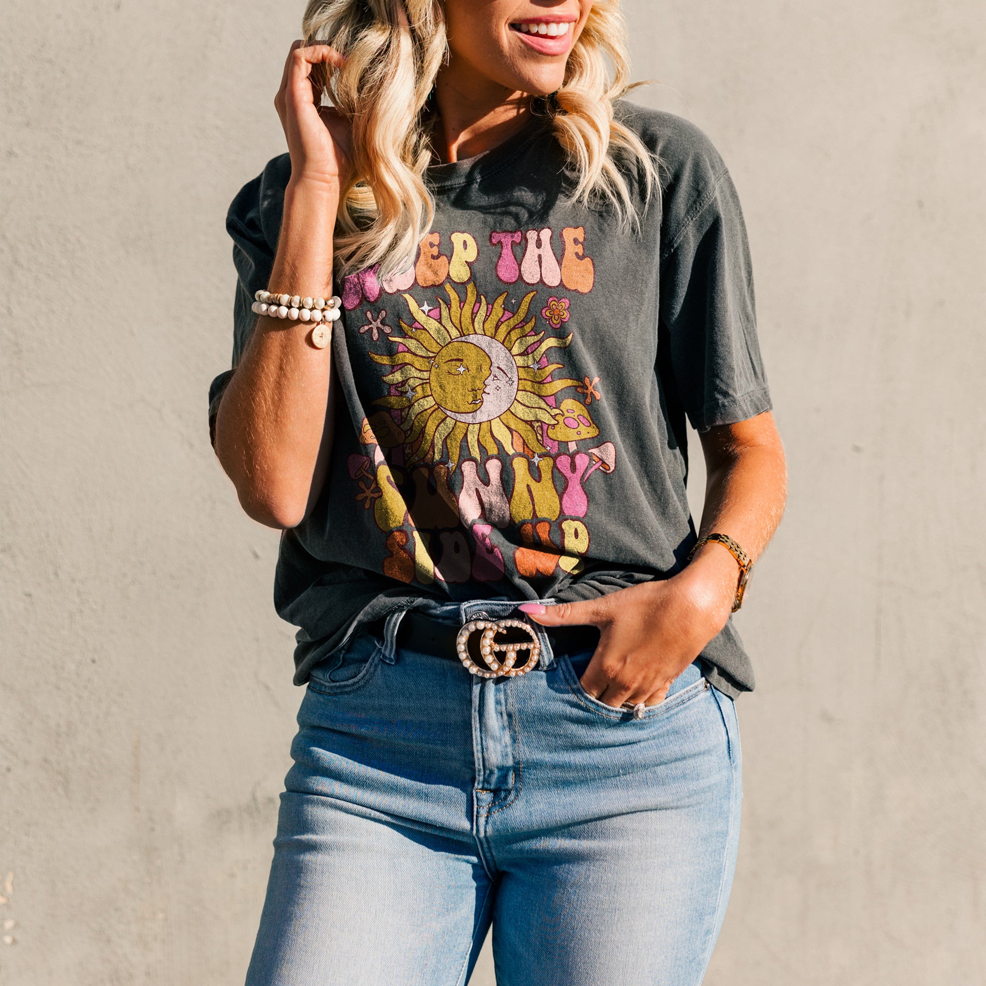 Keep the Sunny Side Up Oversized Shirt Garment-Dyed Graphic Tee