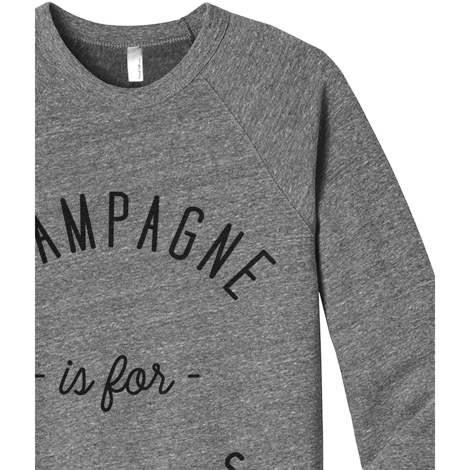 Champagne Is For Champions Women's Cozy Fleece Longsleeves Sweater Heather Grey Closeup Details