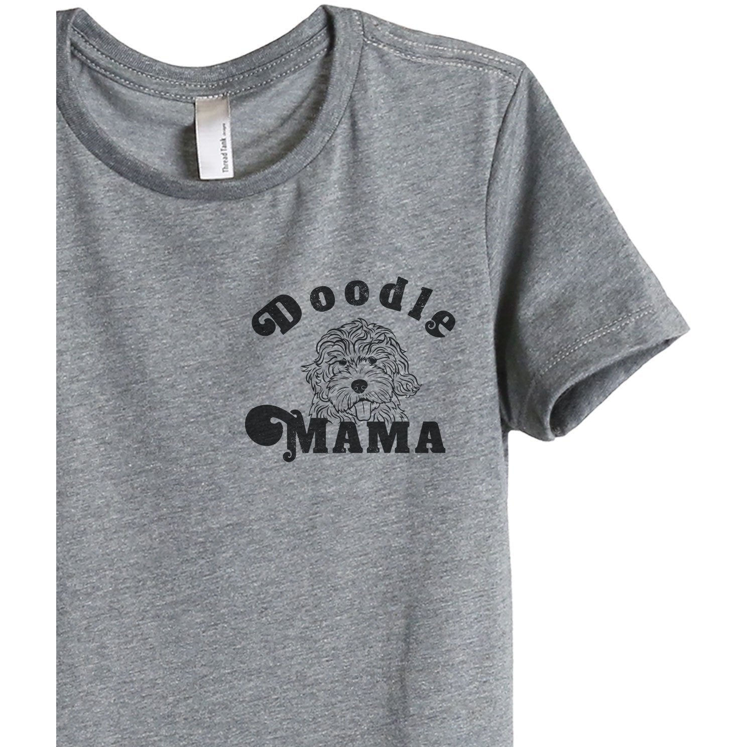 Doodle Mama Women's Relaxed Crewneck T-Shirt Top Tee Heather Grey Zoom Details
