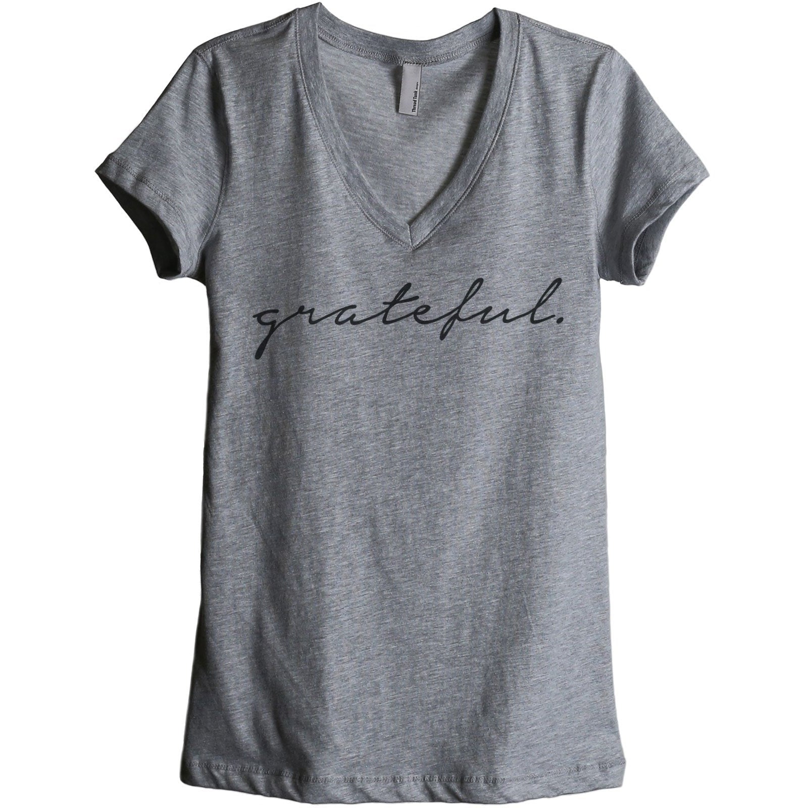 Grateful Women's Relaxed V-Neck T-Shirt Tee Charcoal