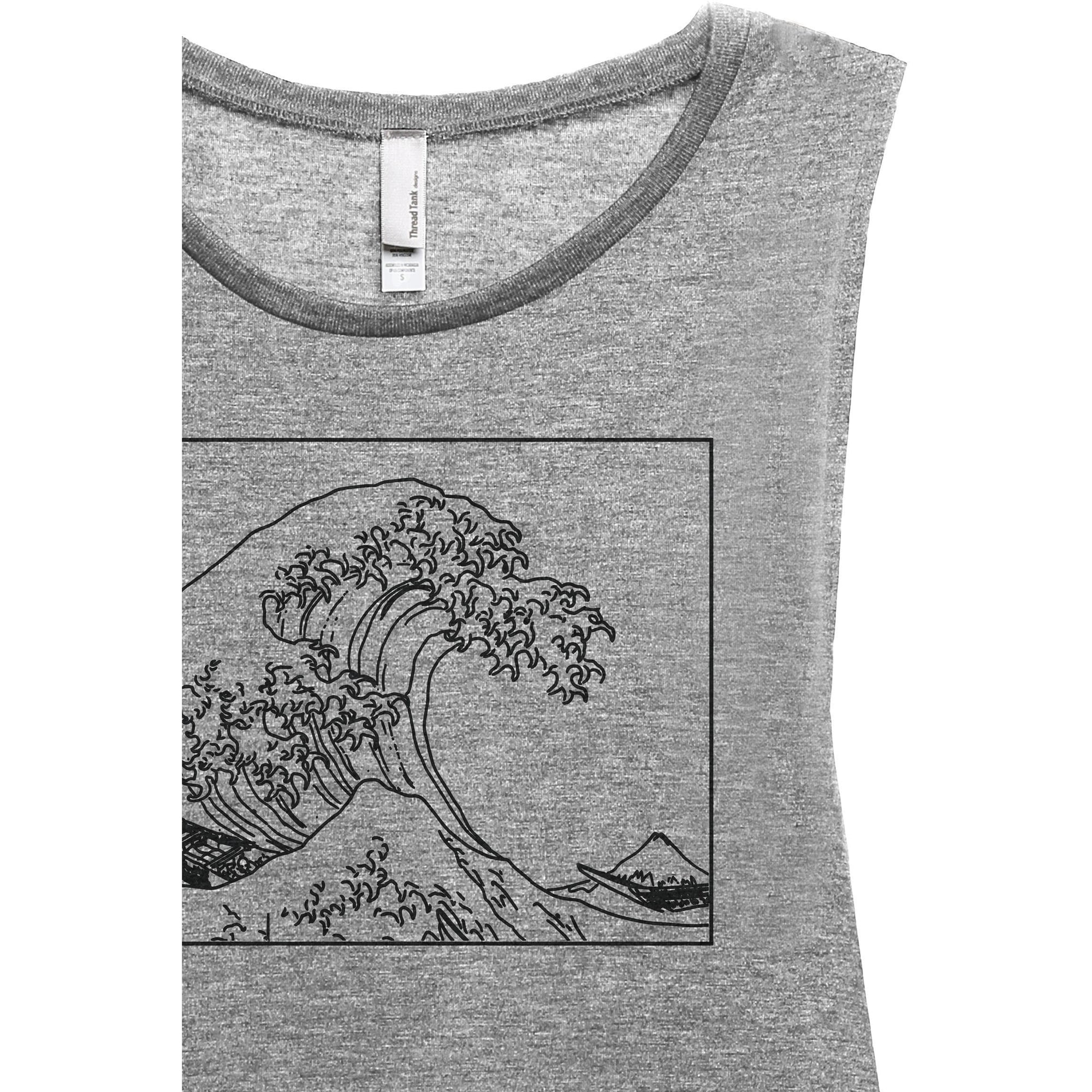 Great Waves Hokusai Women's Relaxed Muscle Tank Tee Heather Grey