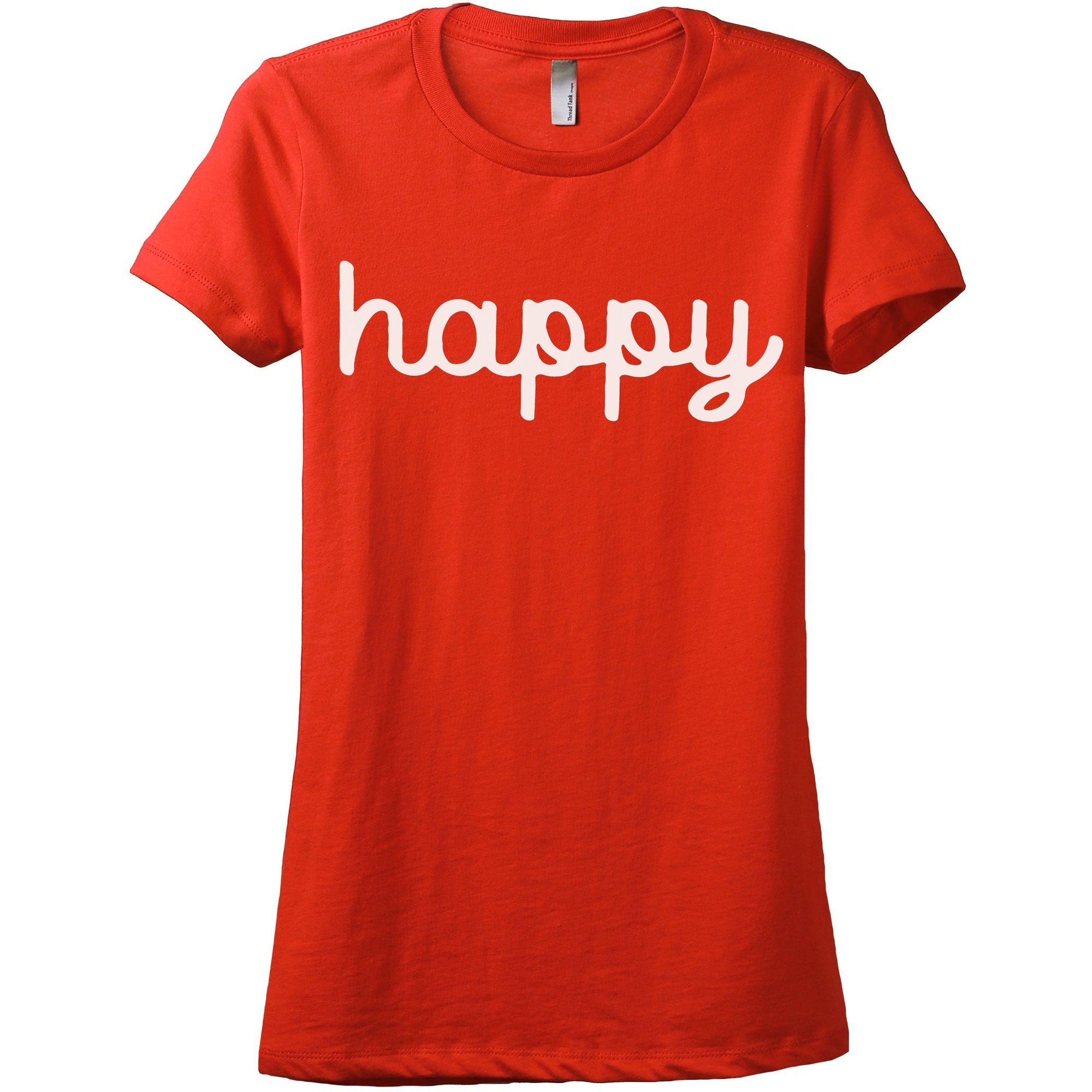 Happy Cursive Women's Relaxed Crewneck T-Shirt Top Tee Poppy
