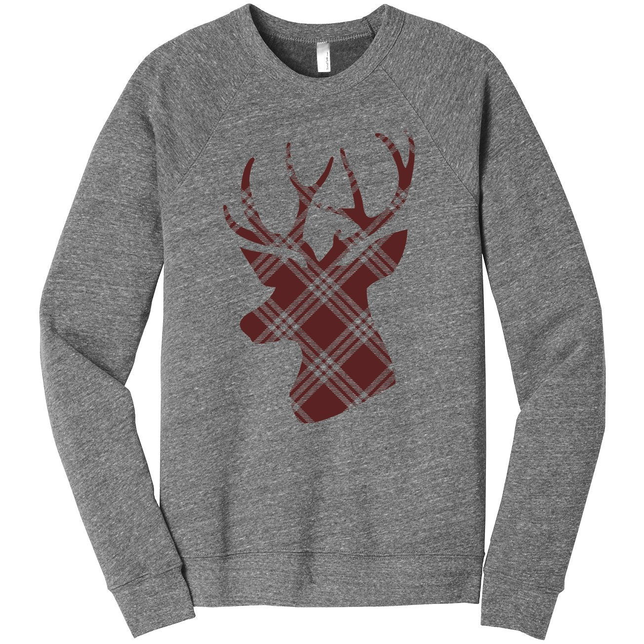 Reindeer Plaid Women\'s Cozy Fleece Longsleeves Sweater Heather Grey
