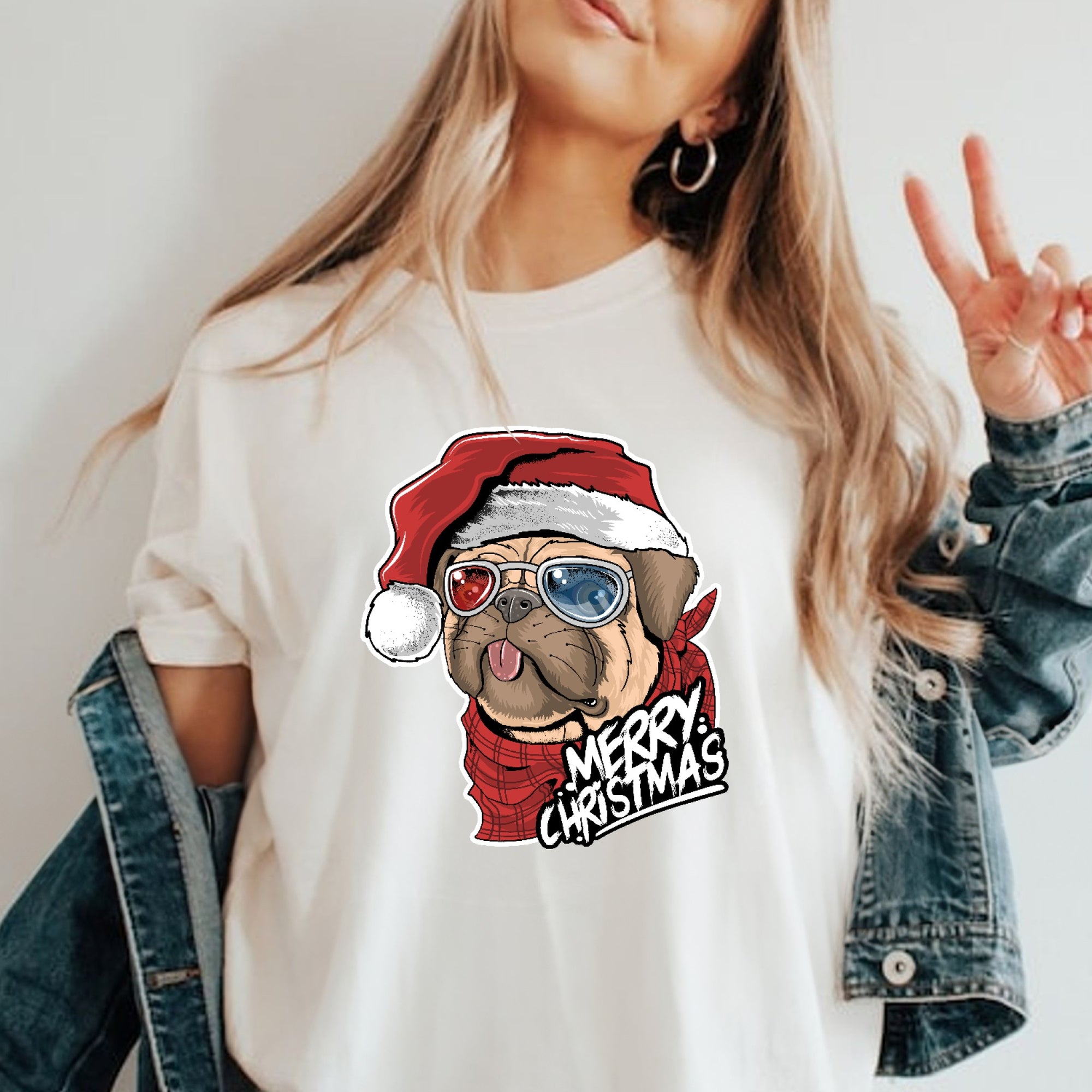 Pug Christmas Shirt, Holiday Oversized Shirt Garment-Dyed Graphic Tee