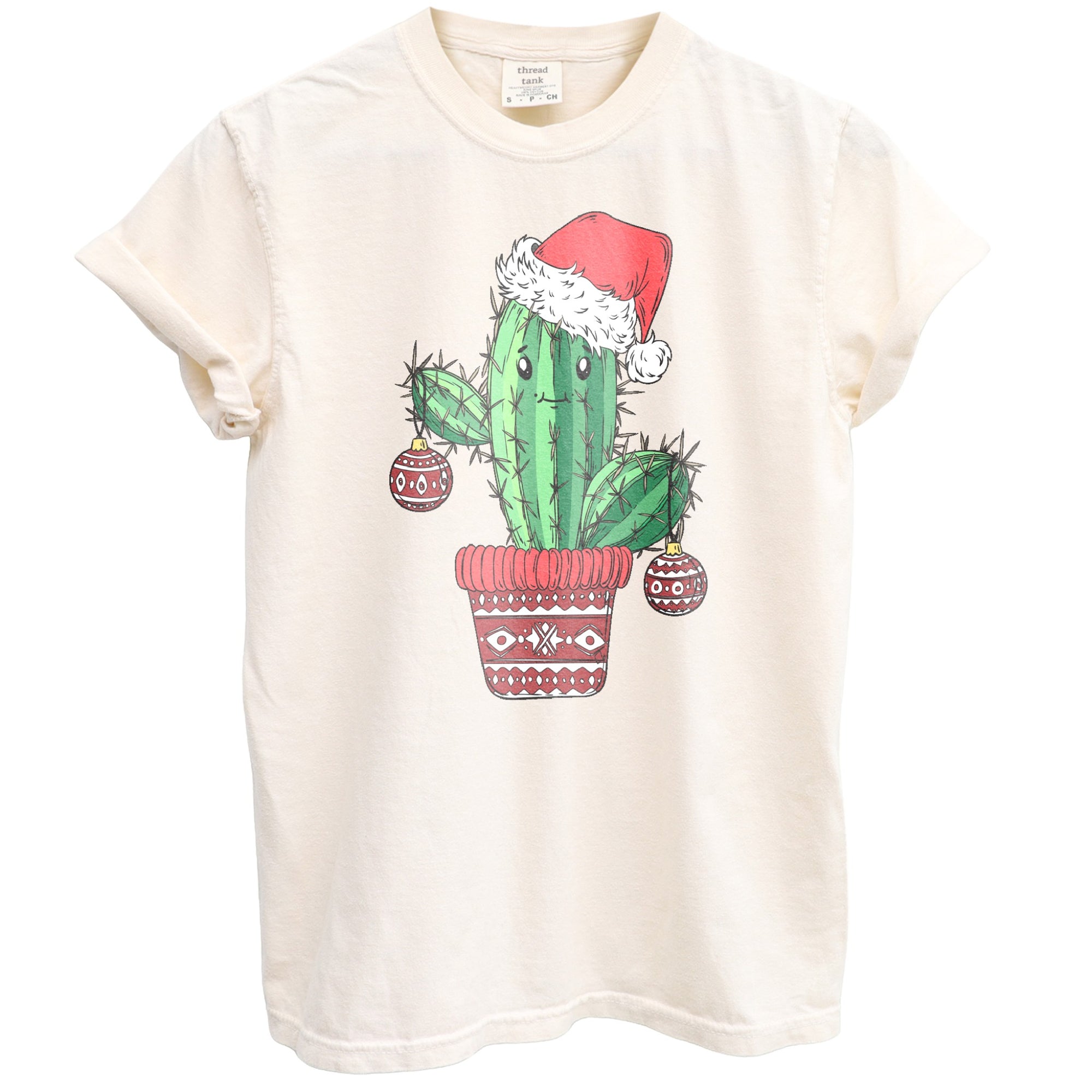 Christmas Cactus Tree, Holiday Oversized Shirt Garment-Dyed Graphic Tee