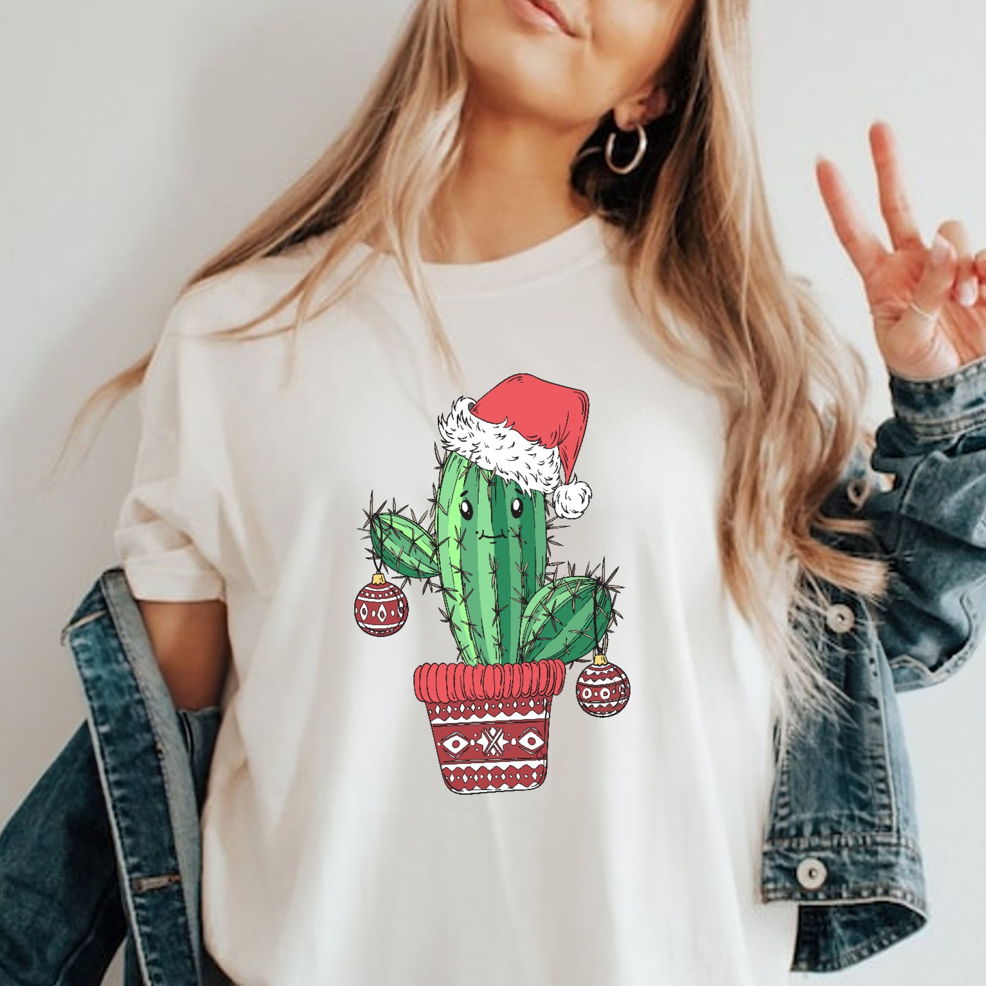 Christmas Cactus Tree, Holiday Oversized Shirt Garment-Dyed Graphic Tee