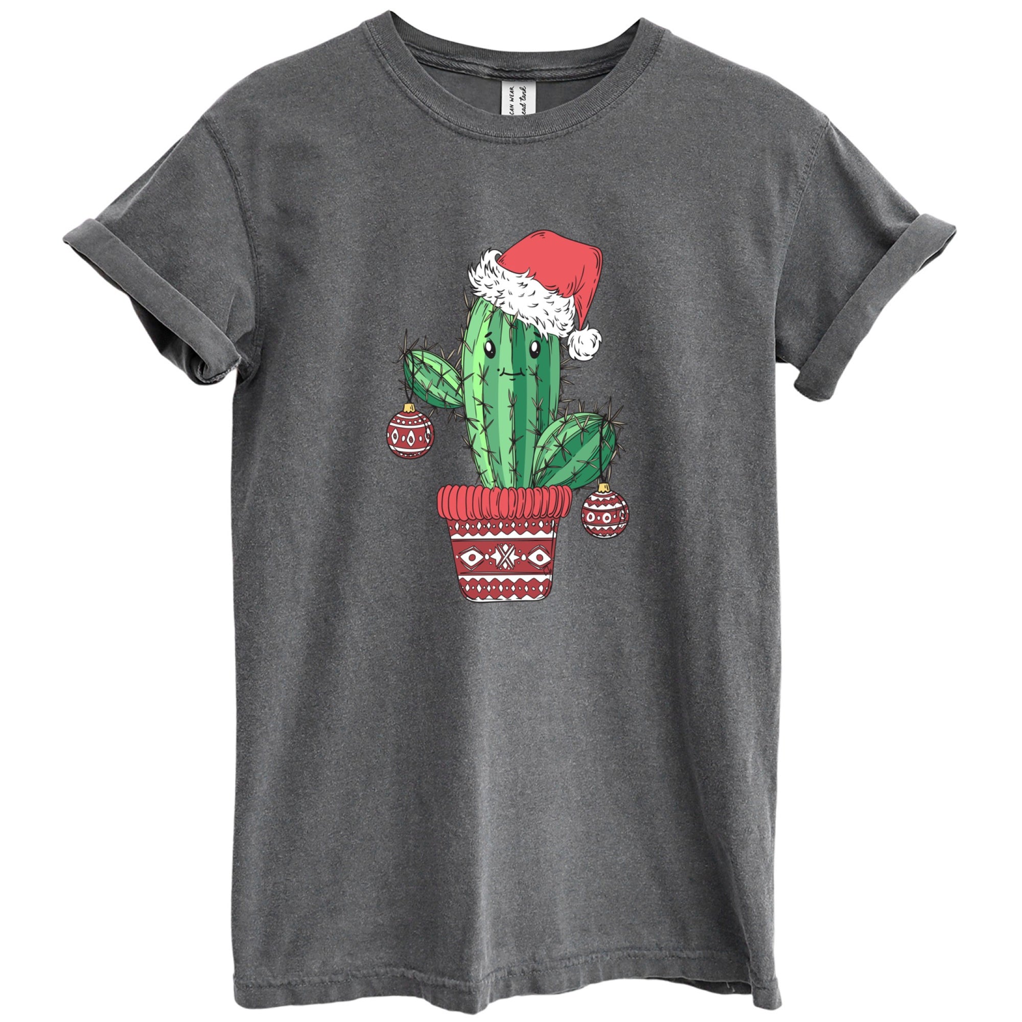 Christmas Cactus Tree, Holiday Oversized Shirt Garment-Dyed Graphic Tee