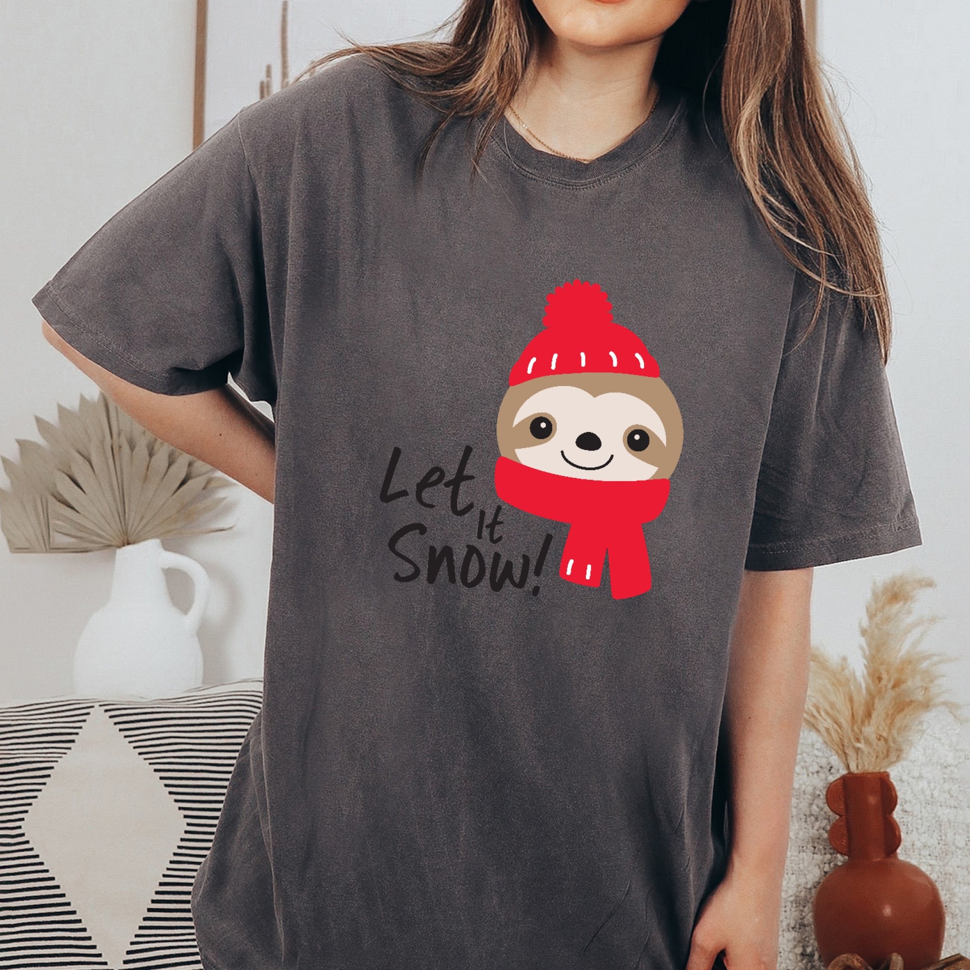 Let it Snow Christmas Shirt, Holiday Oversized Shirt Garment-Dyed Graphic Tee