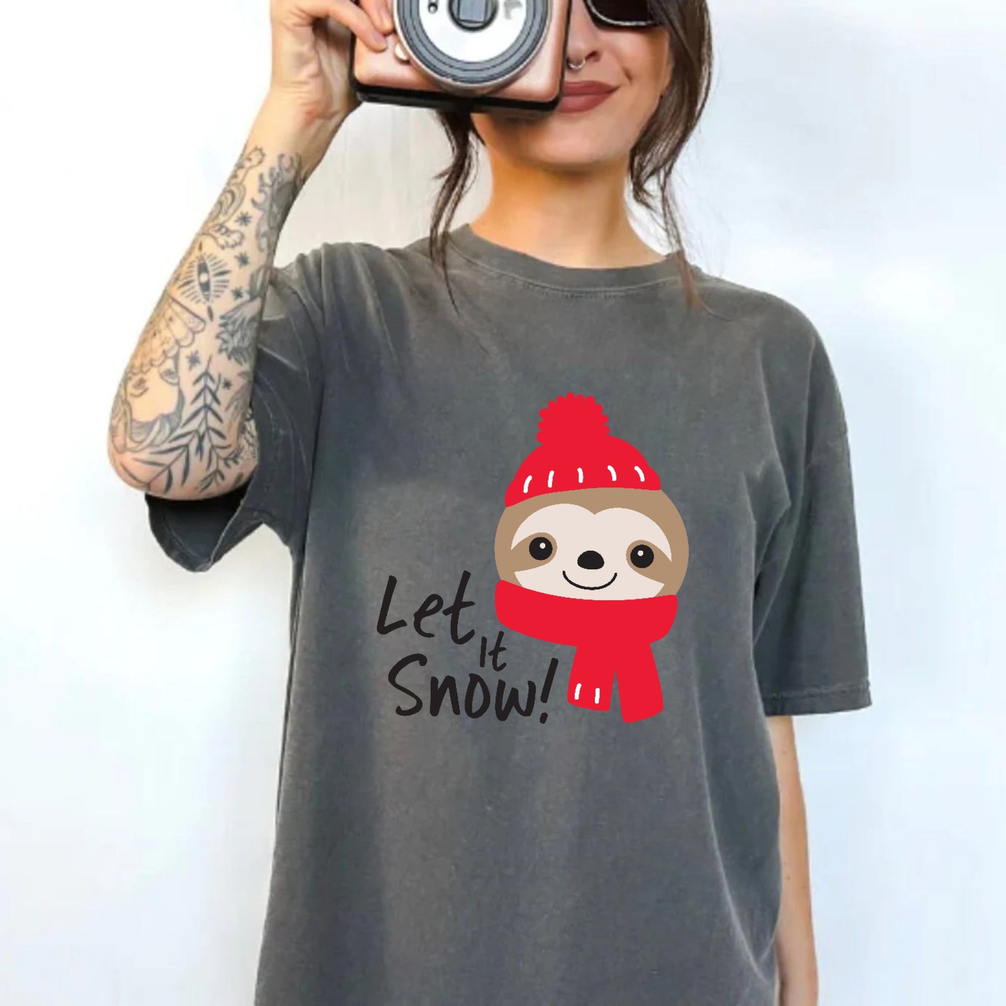 Let it Snow Christmas Shirt, Holiday Oversized Shirt Garment-Dyed Graphic Tee