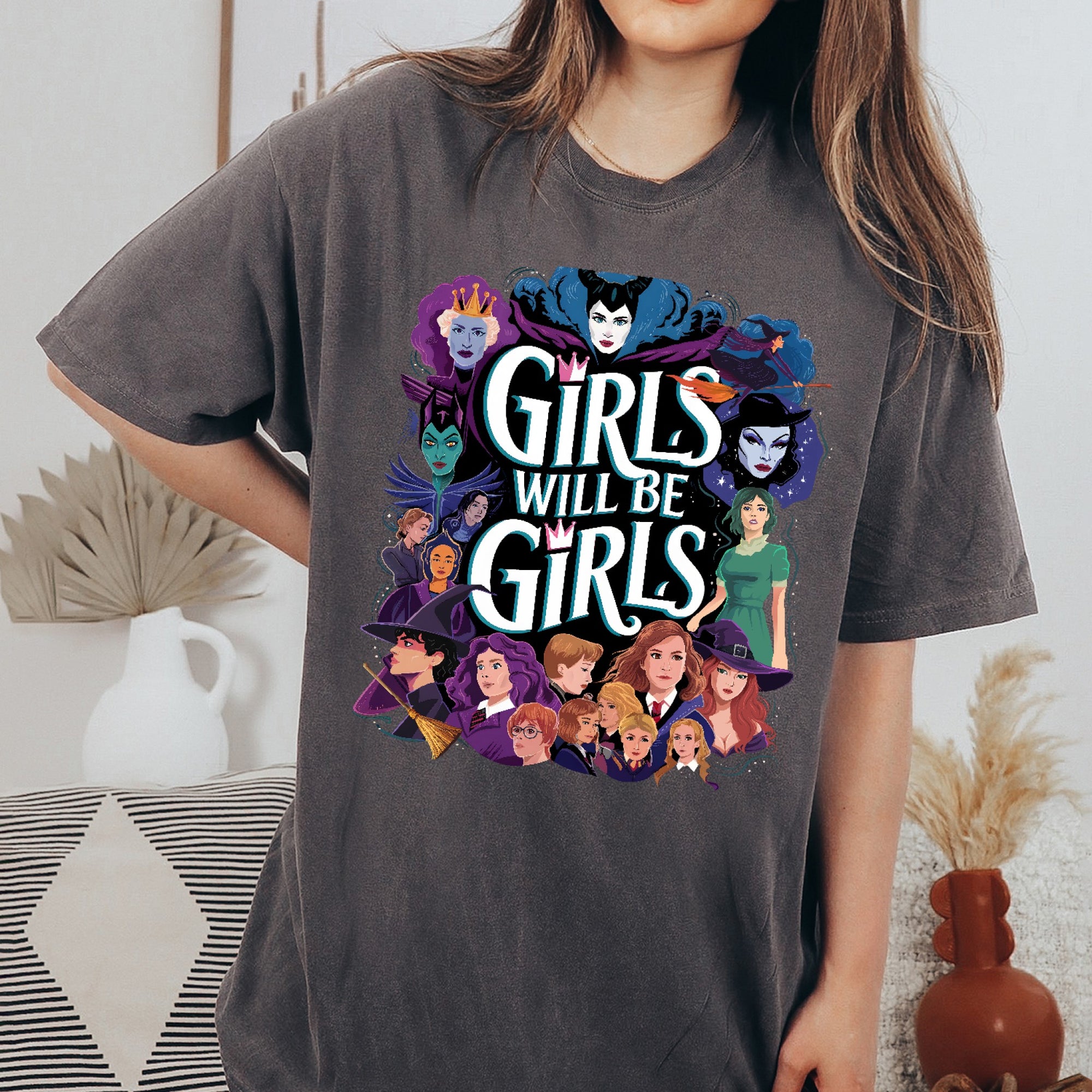 Girls Will Be Girls (Mural) Oversized Shirt Garment-Dyed Graphic Tee