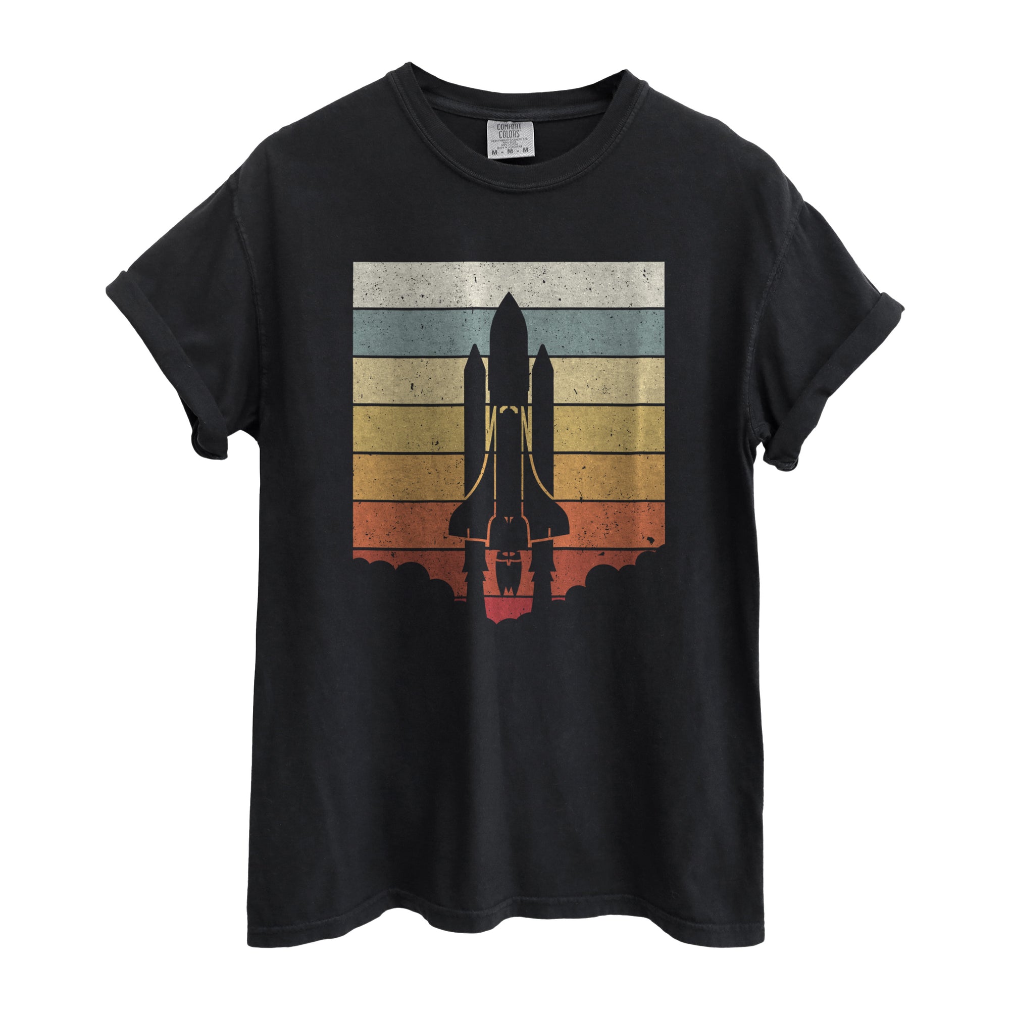 Retro Rocket Oversized Shirt for Women Garment-Dyed Graphic Tee