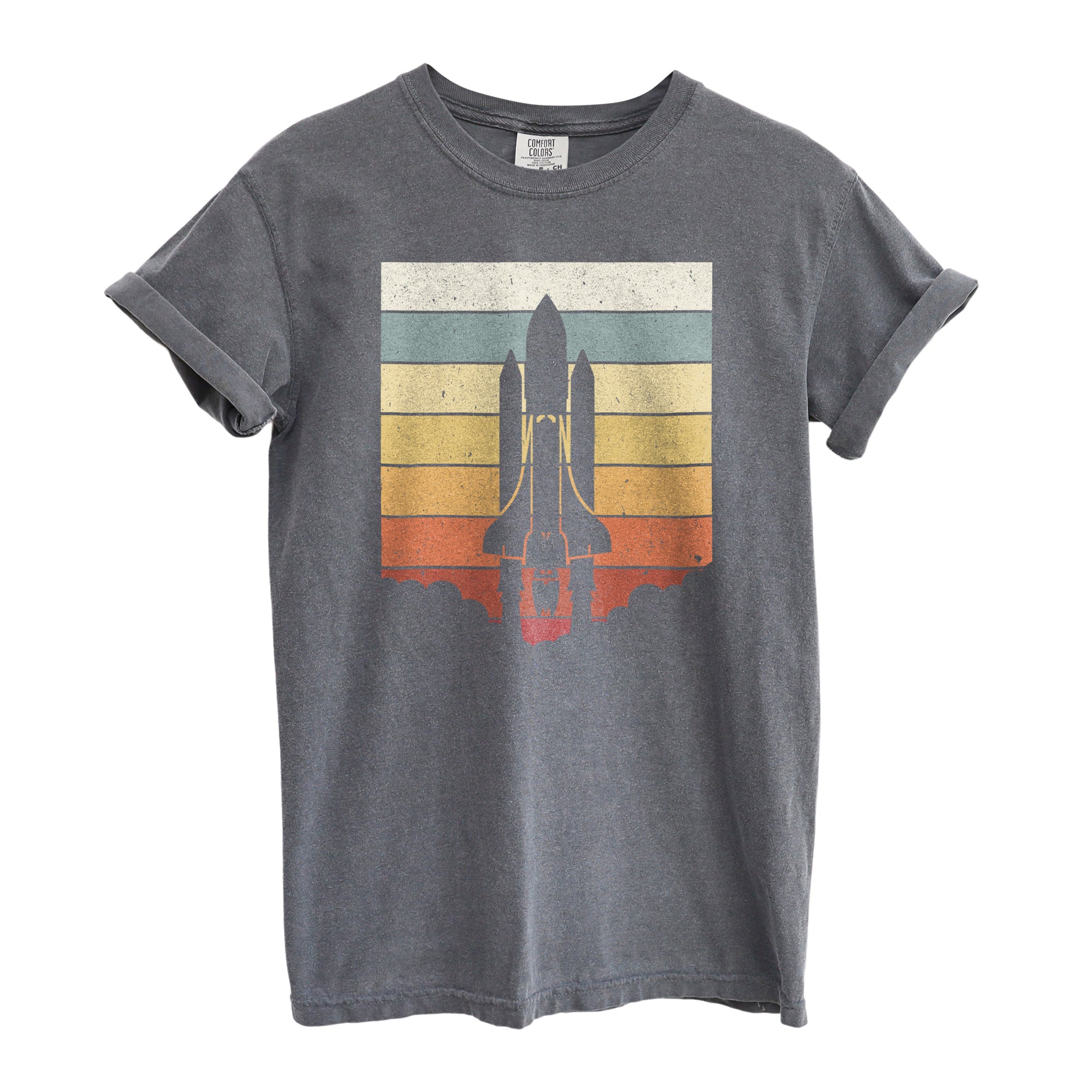 Retro Rocket Oversized Shirt for Women Garment-Dyed Graphic Tee