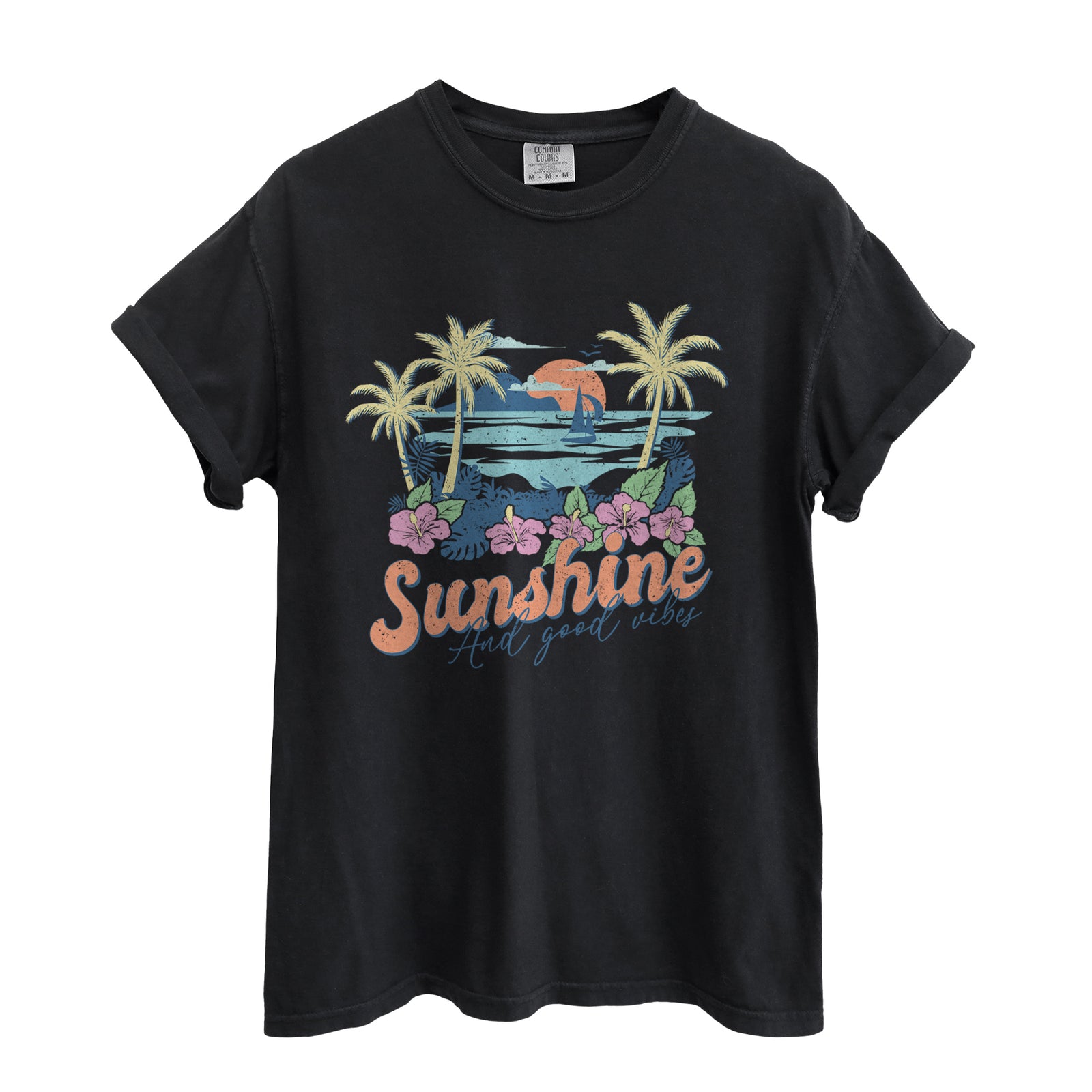 Sunshine and Great Vibes Oversized Shirt for Women Garment-Dyed Graphic Tee