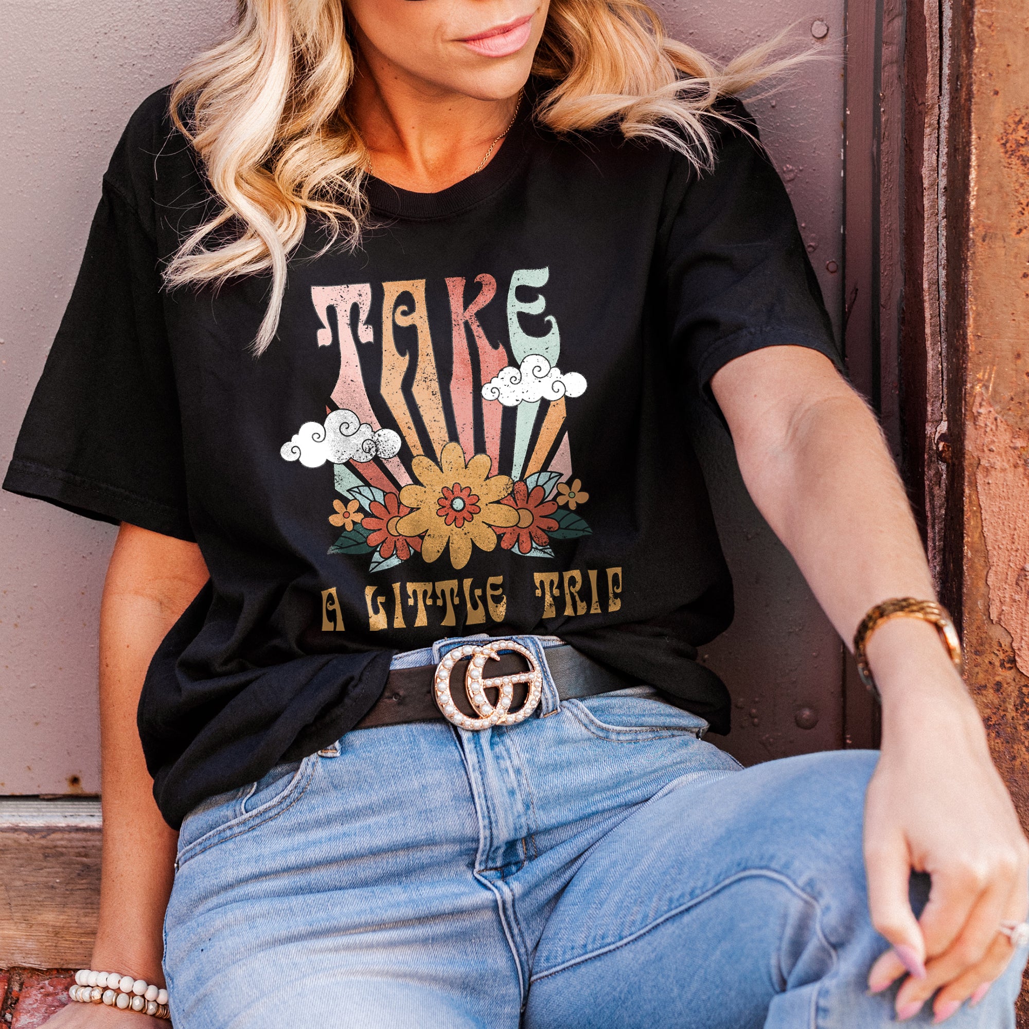 Take A Little Trip Oversized Shirt for Women & Men Garment-Dyed Graphic Tee