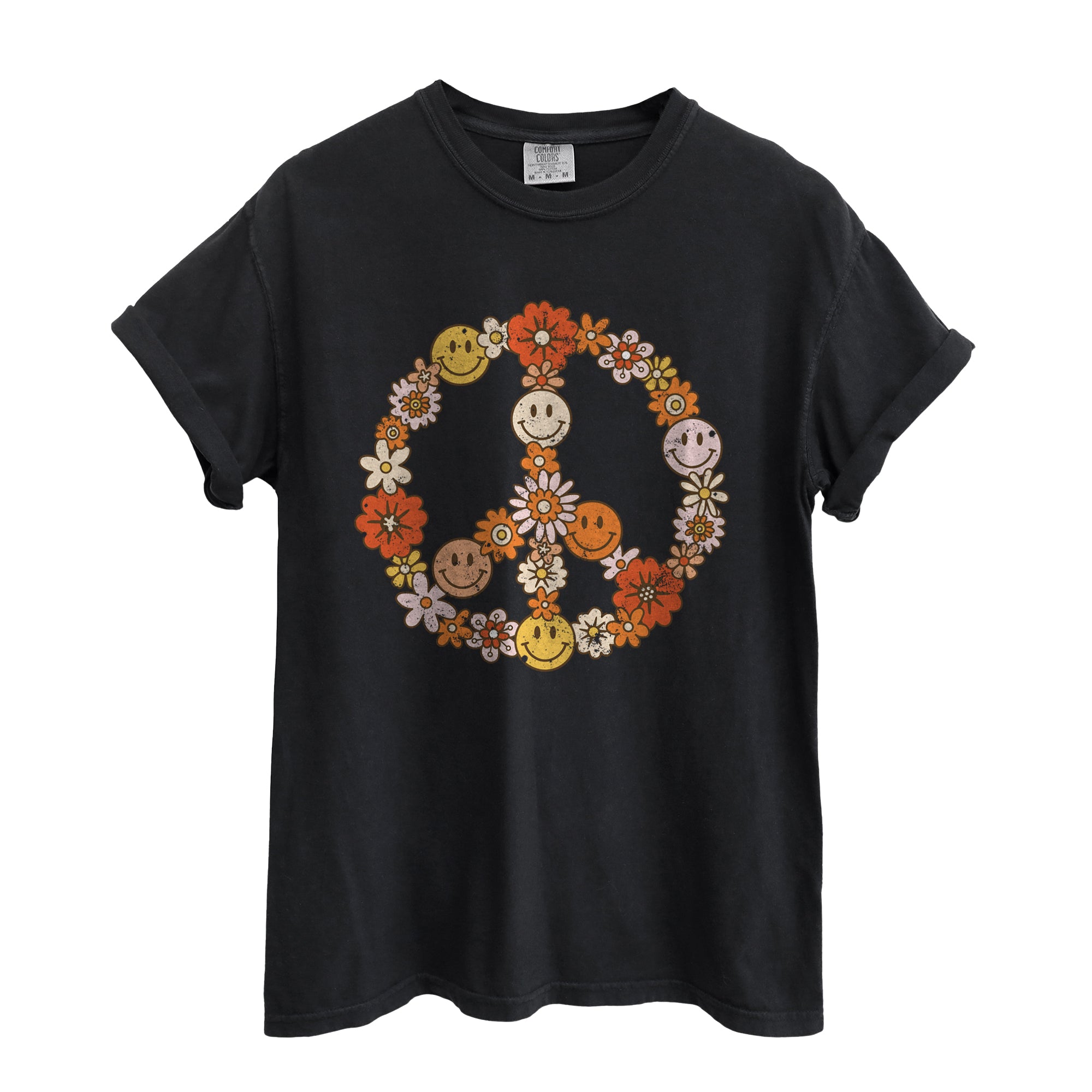 Hippie Peace Oversized Shirt for Women Garment-Dyed Graphic Tee
