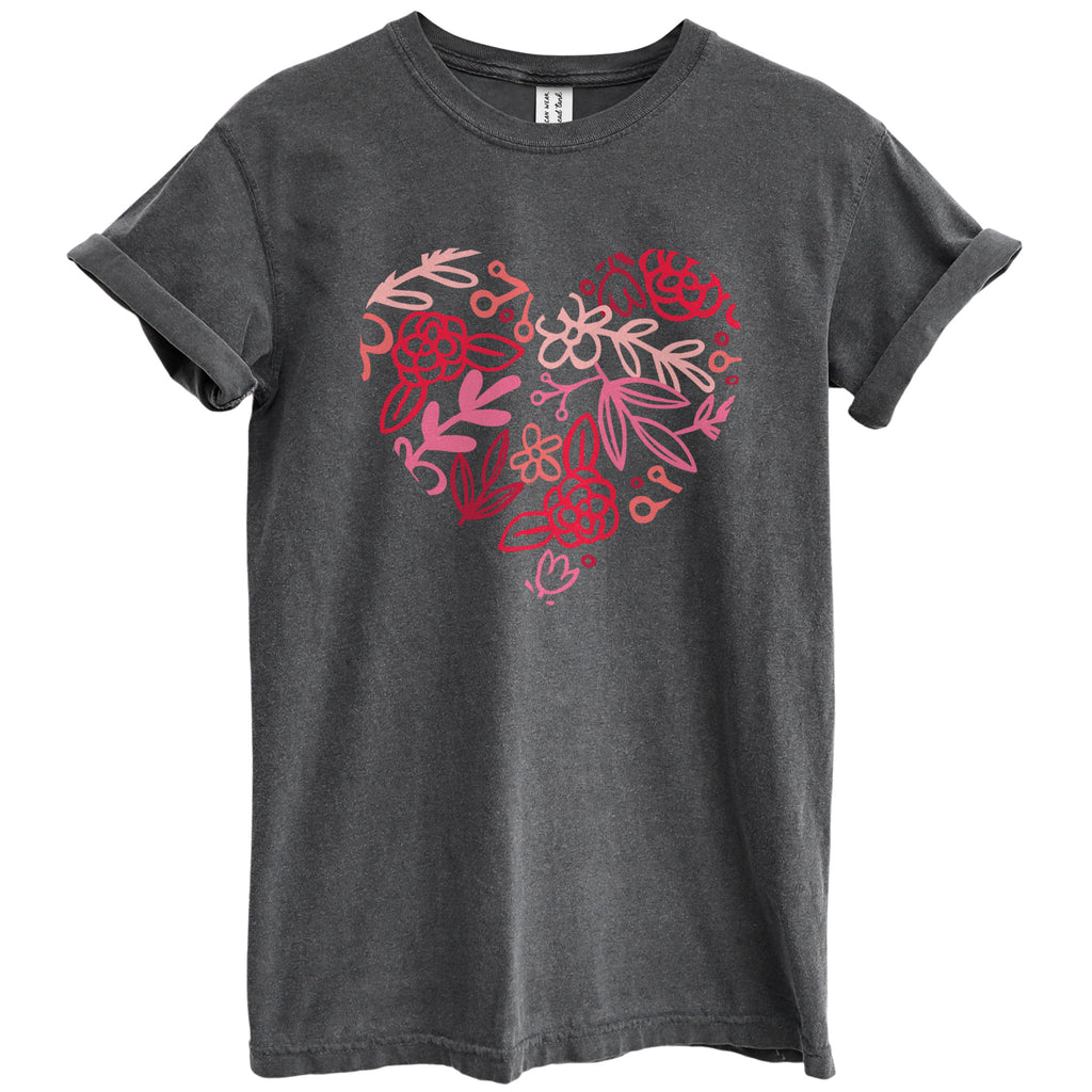 Floral Heart Shirt Garment-Dyed Tee