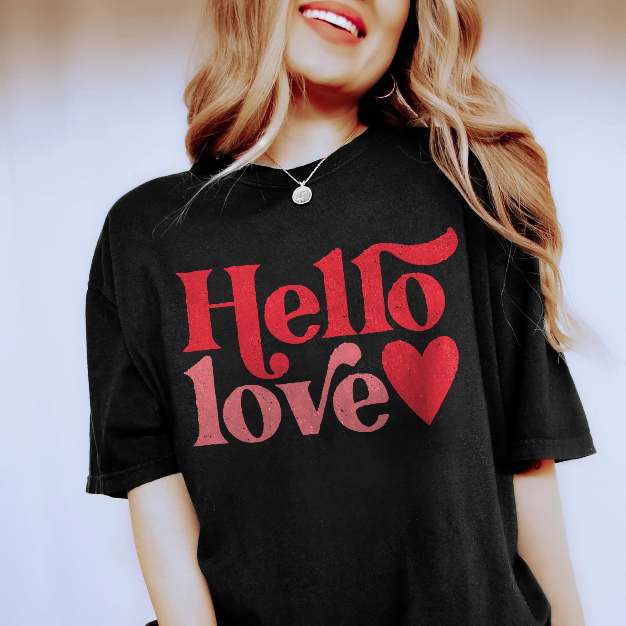 Hello Love Valentines Shirt Garment-Dyed Tee
