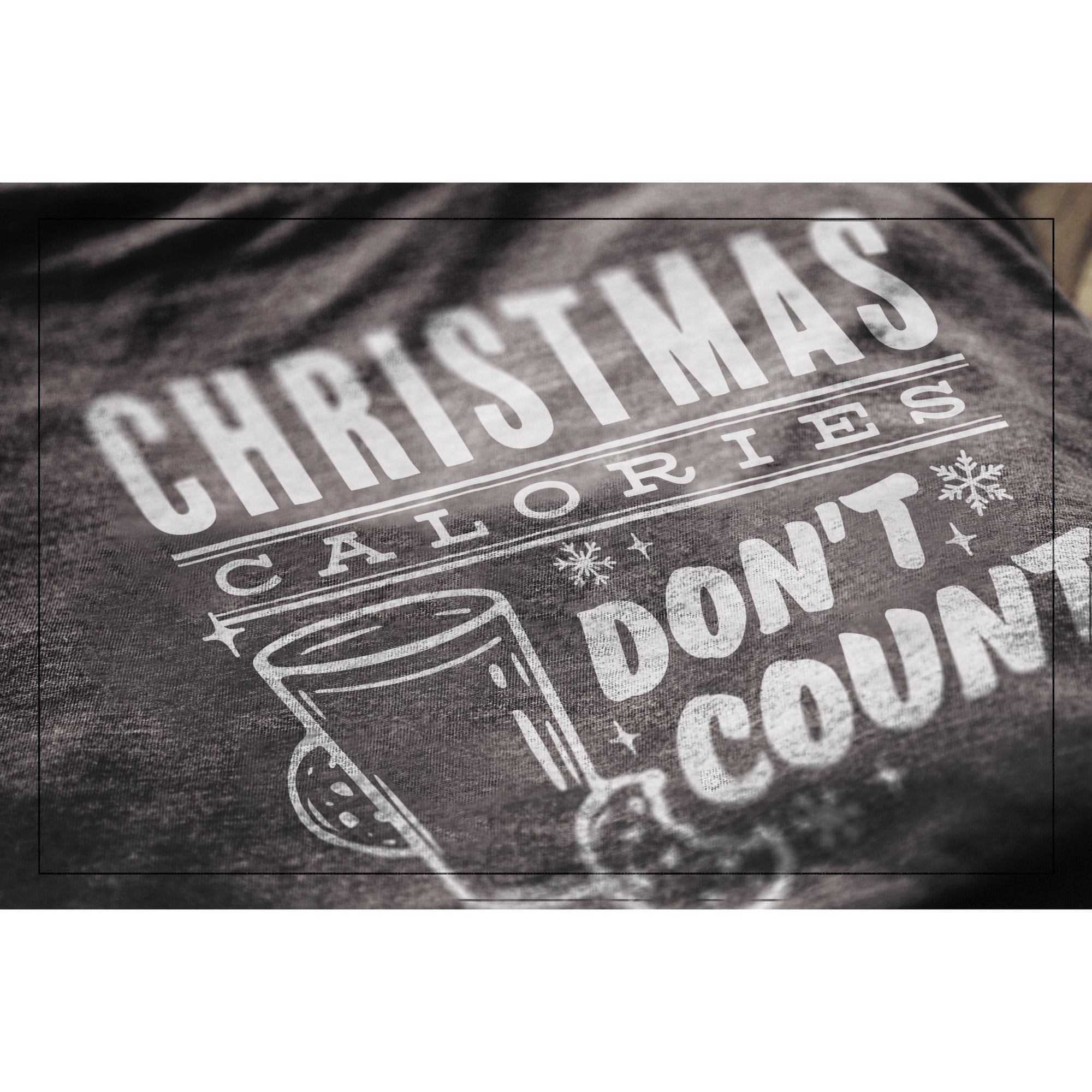 Christmas Calories Don't Count Charcoal Printed Graphic Men's Crew T-Shirt Tee Closeup Details