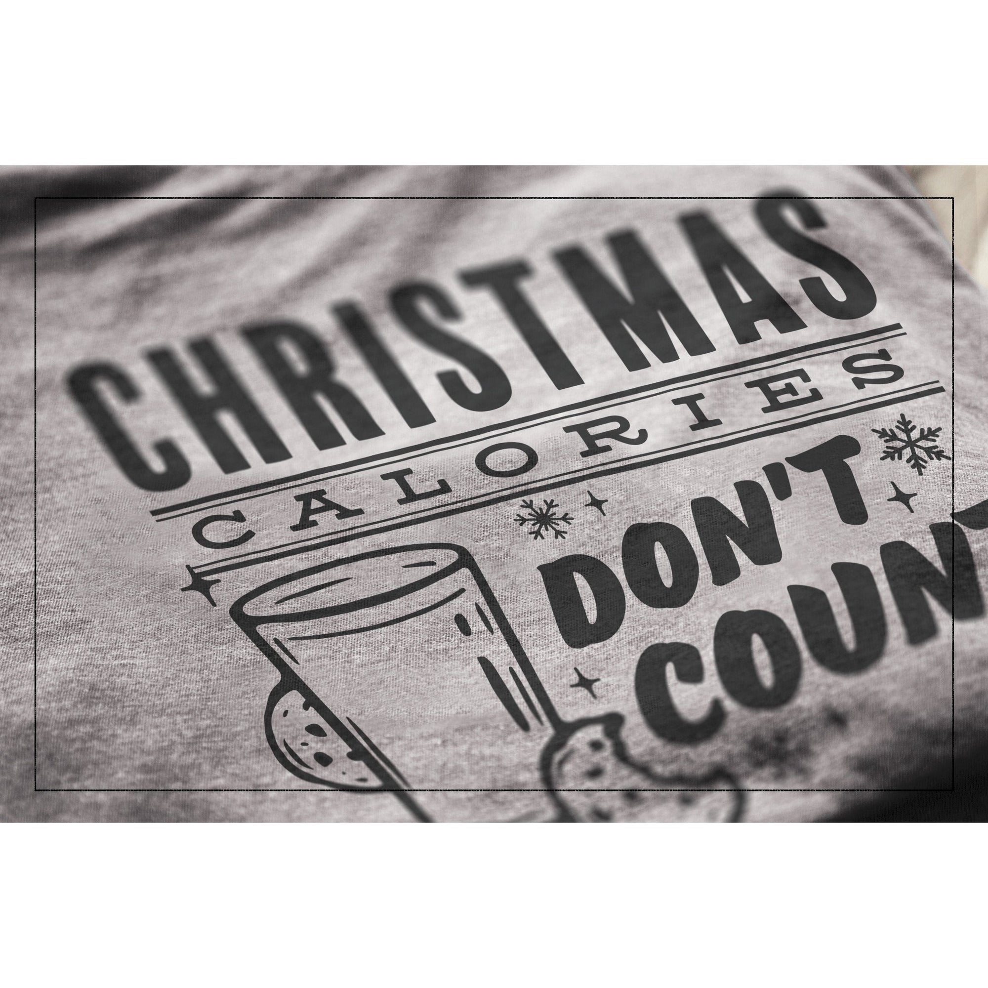 Christmas Calories Don't Count Heather Grey Printed Graphic Men's Crew T-Shirt Tee Closeup Details