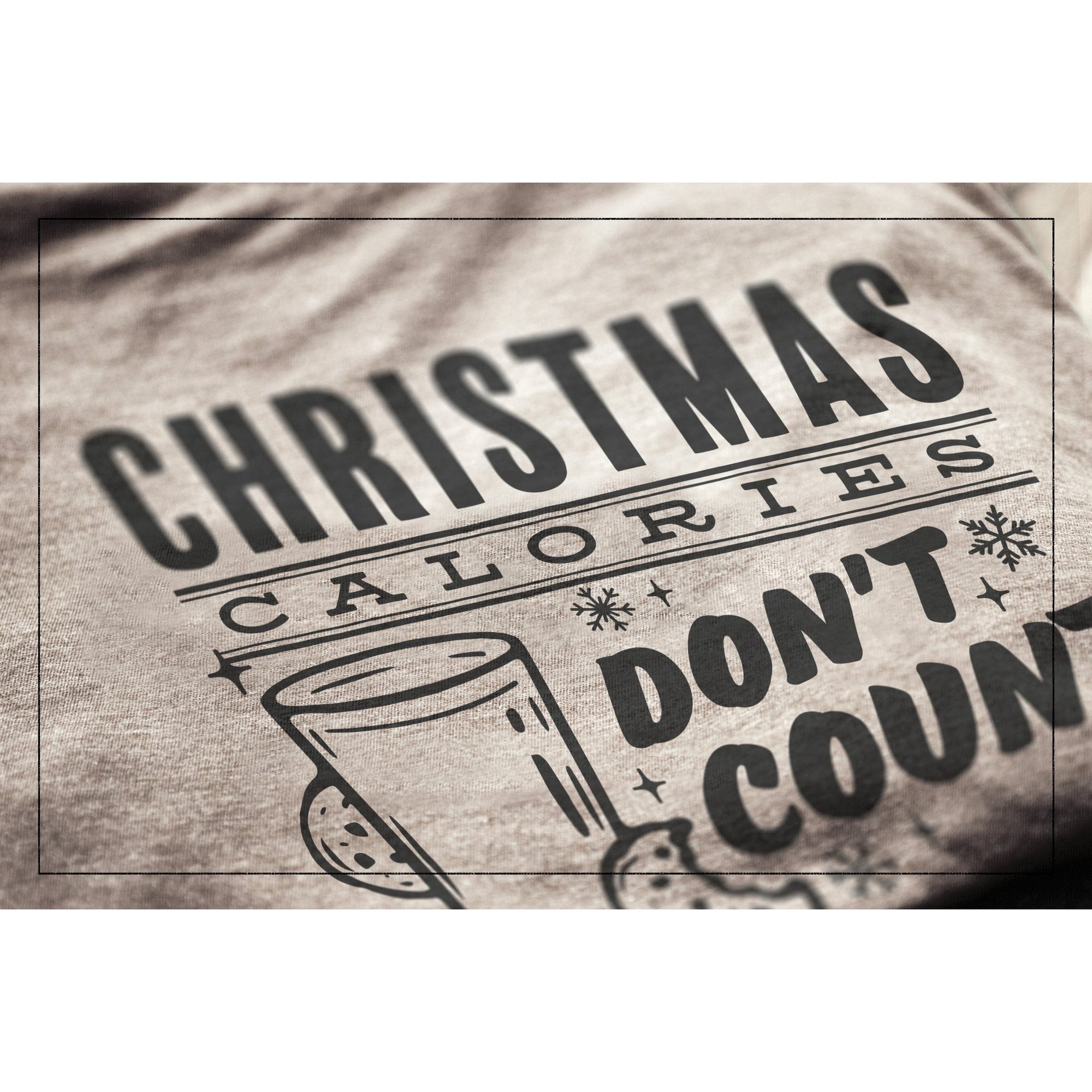 Christmas Calories Don't Count Military Grey Printed Graphic Men's Crew T-Shirt Tee Closeup Details
