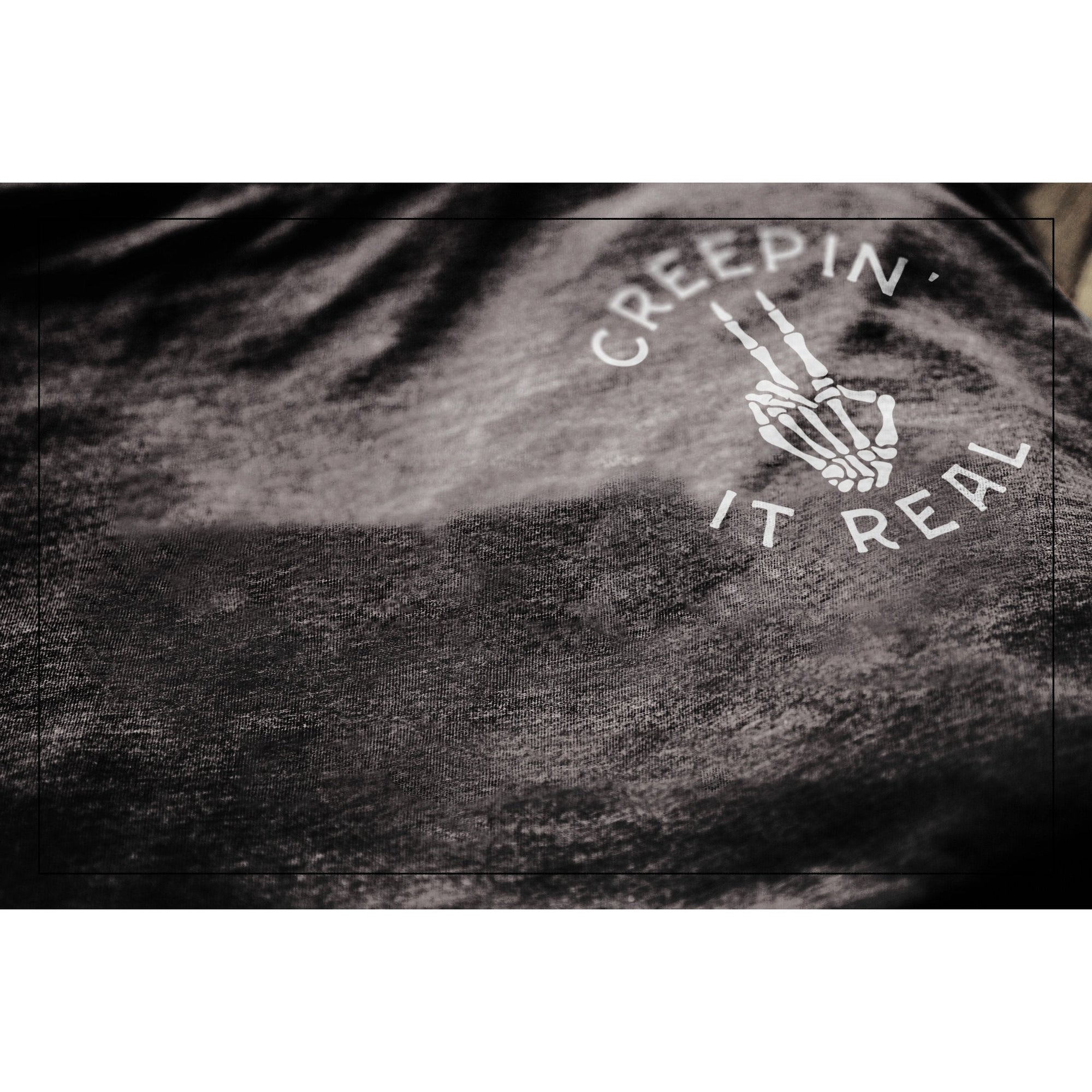 Creepin It Real Black Printed Graphic Men's Crew T-Shirt Tee Closeup Details