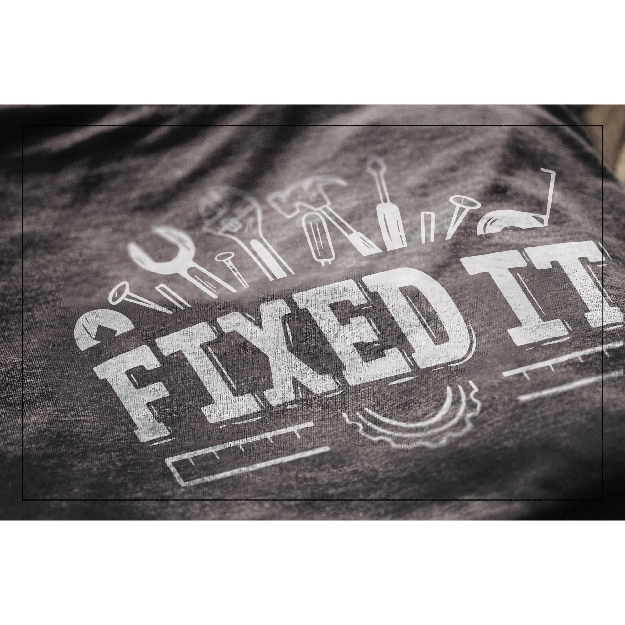 Fixed It Charcoal Printed Graphic Men's Crew T-Shirt Tee Closeup Details