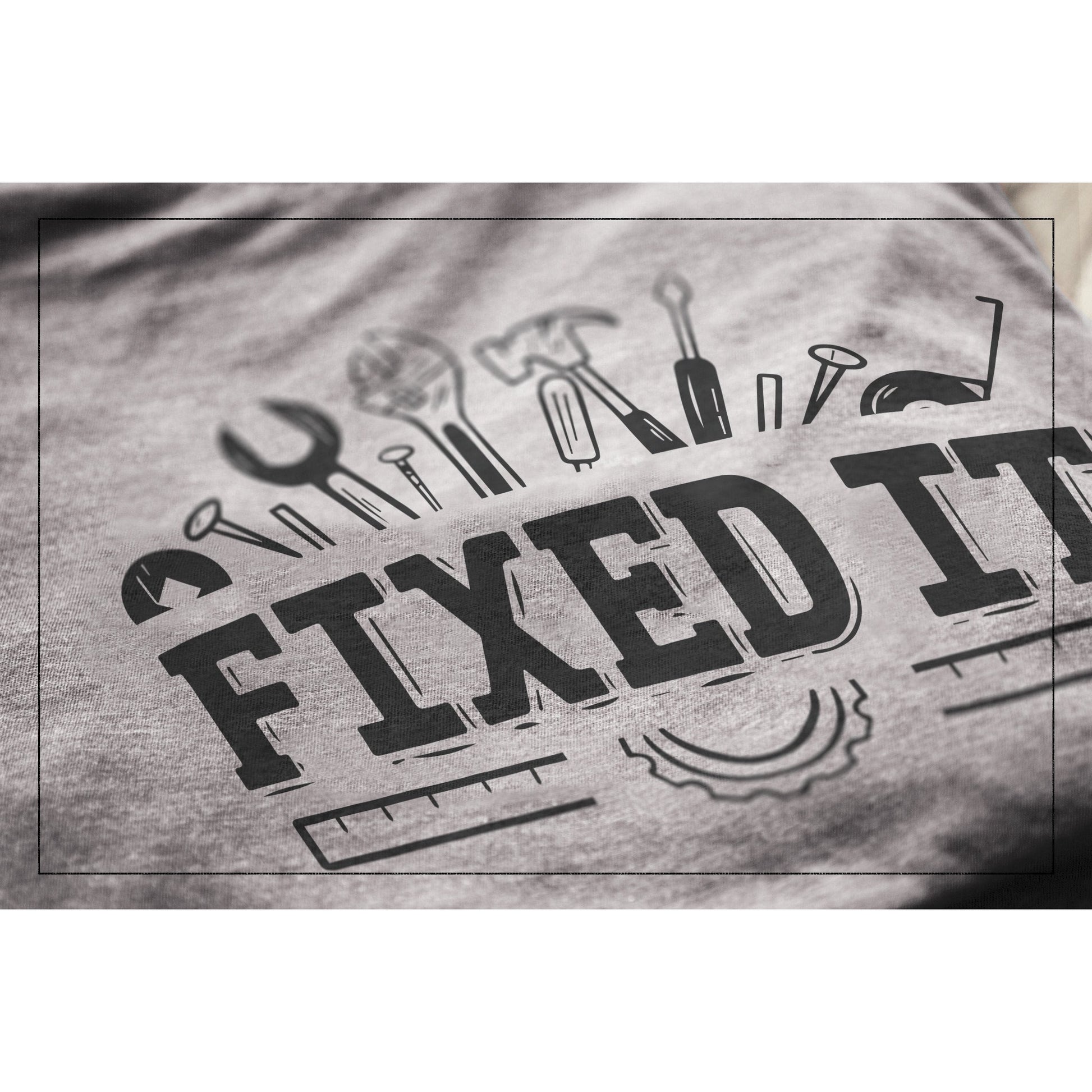 Fixed It Heather Grey Printed Graphic Men's Crew T-Shirt Tee Closeup Details