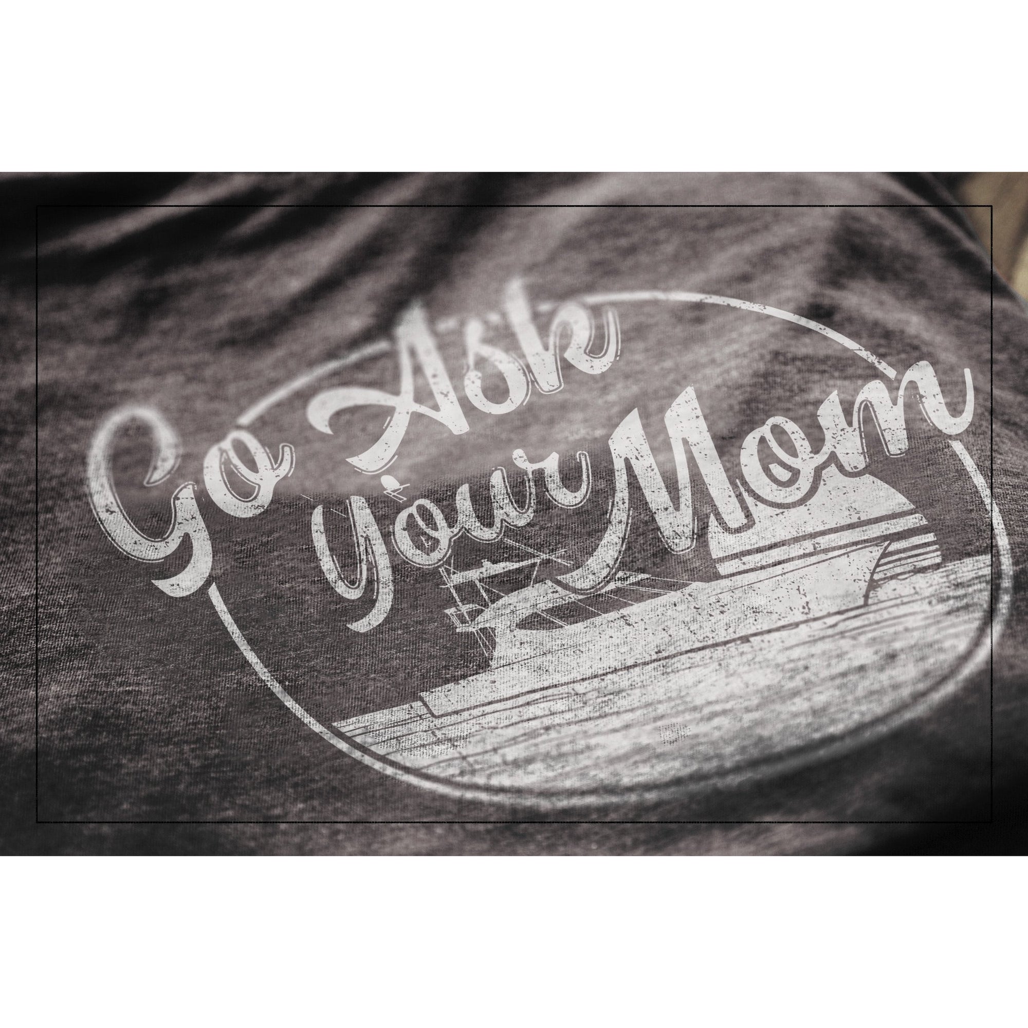 Go Ask Your Mom Charcoal Printed Graphic Men's Crew T-Shirt Tee Closeup Details