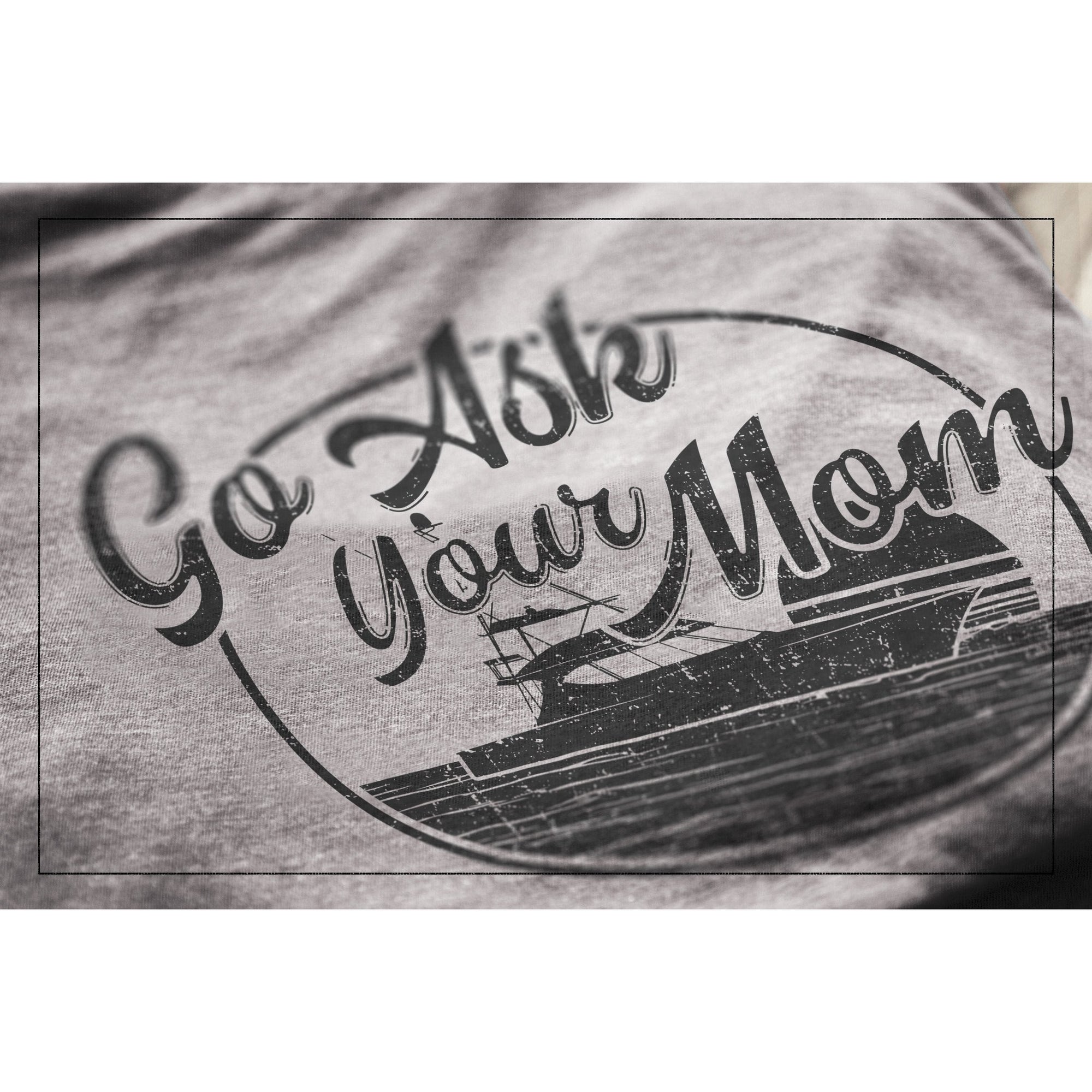 Go Ask Your Mom Heather Grey Printed Graphic Men's Crew T-Shirt Tee Closeup Details