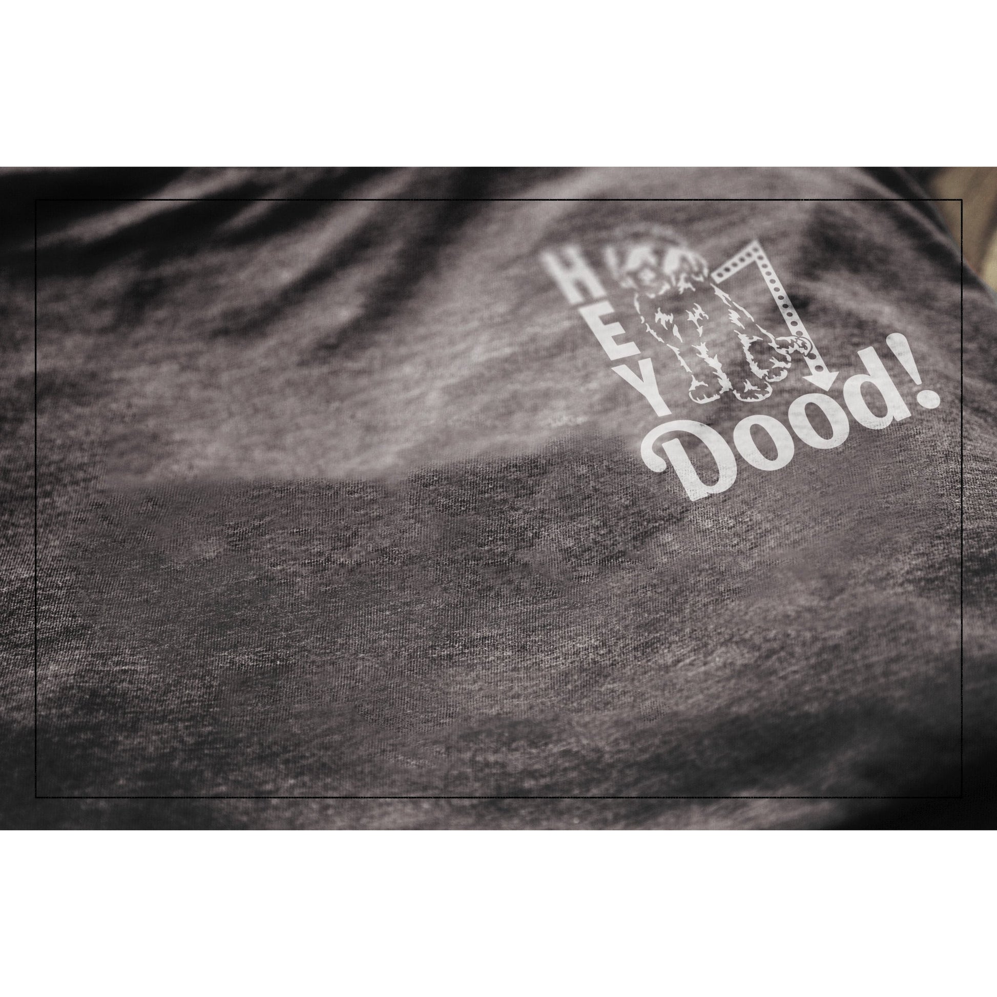 Hey Doodle Dog Charcoal Printed Graphic Men's Crew T-Shirt Closeup Details