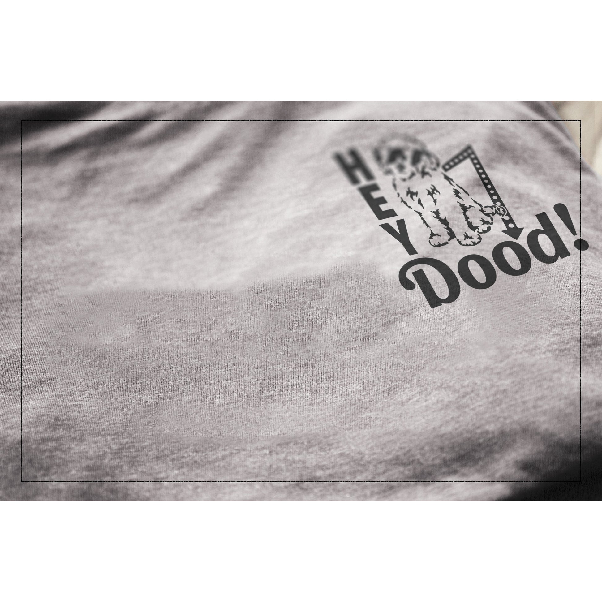 Hey Doodle Dog Heather Grey Printed Graphic Men's Crew T-Shirt Closeup Details