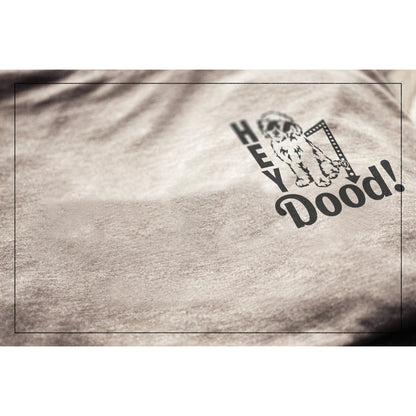 Hey Doodle Dog Military Grey Printed Graphic Men's Crew T-Shirt Closeup Details