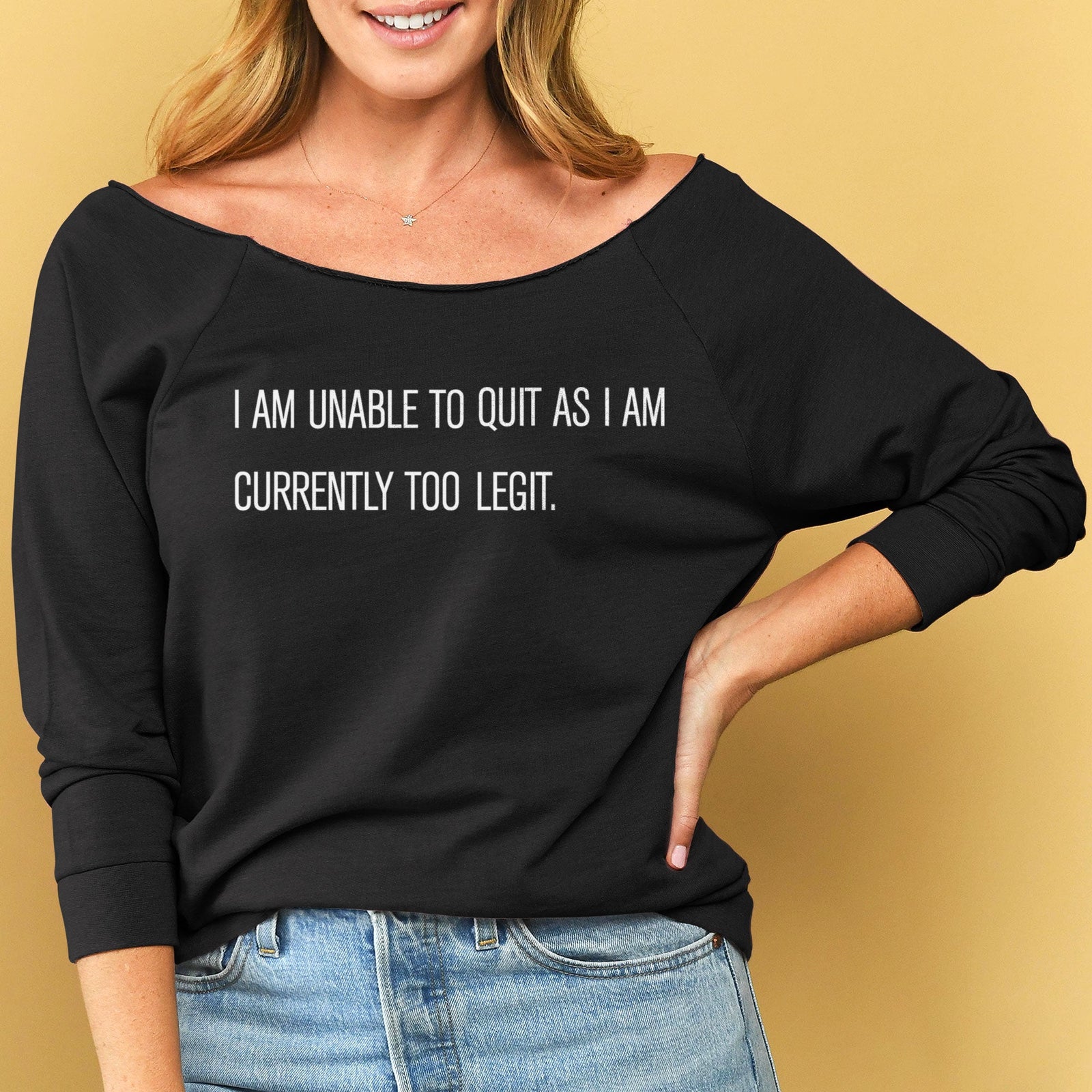 Too Legit To Quit Women's Graphic Printed Slouchy Lightweight Sweatshirt