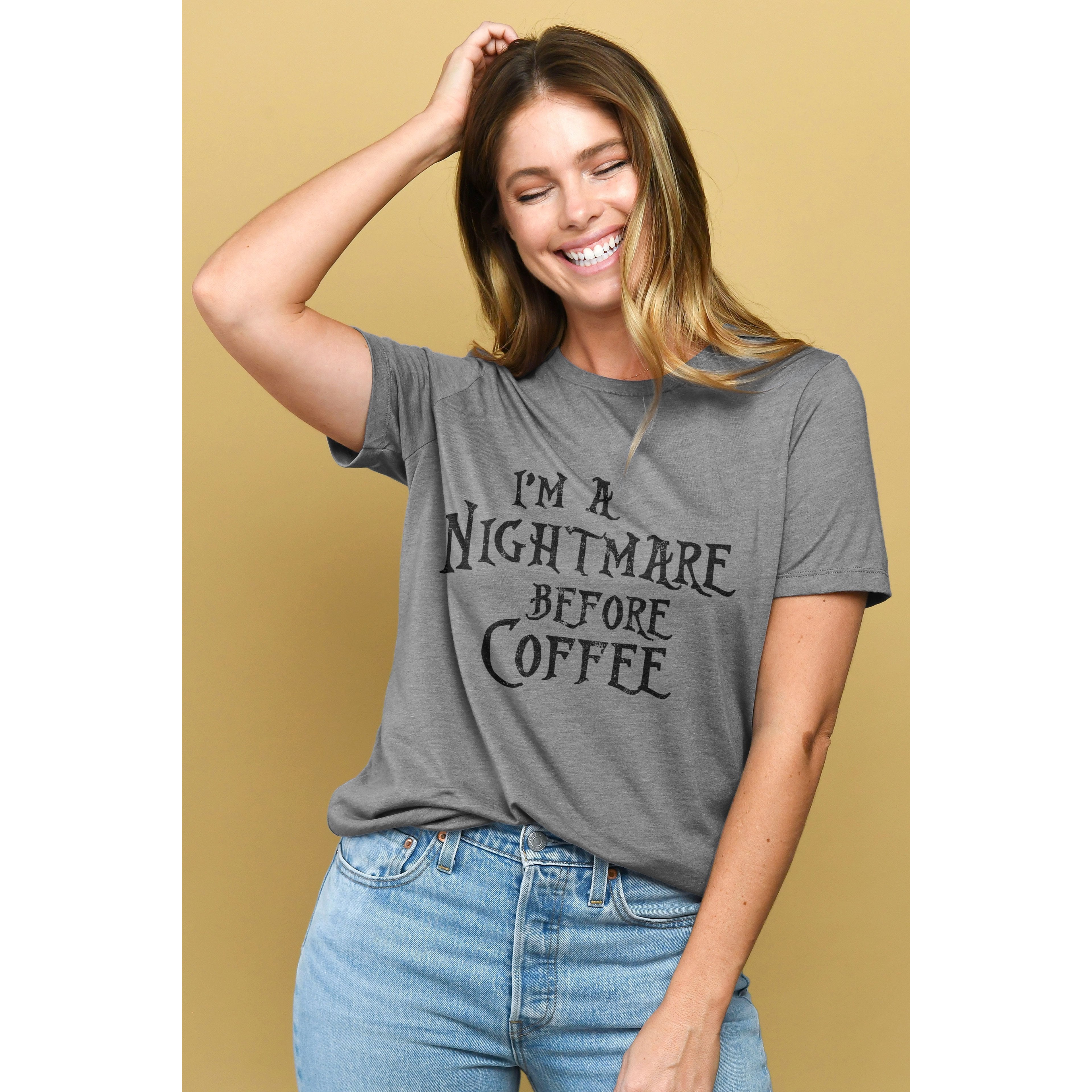 I'm A Nightmare Before Coffee Women's Relaxed Crewneck Graphic T-Shirt ...