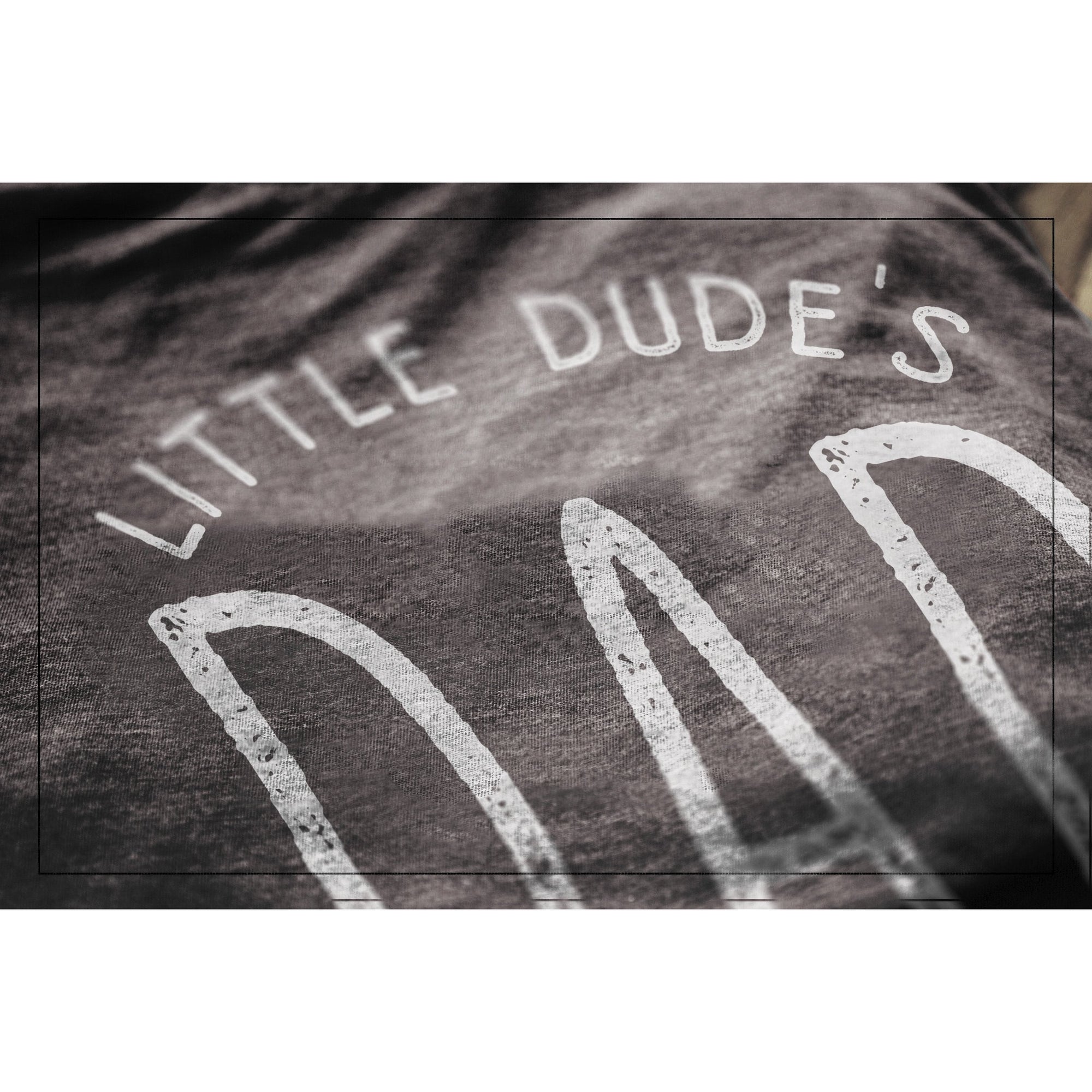 Lil Dude's Dad Charcoal Printed Graphic Men's Crew T-Shirt Tee Closeup Details