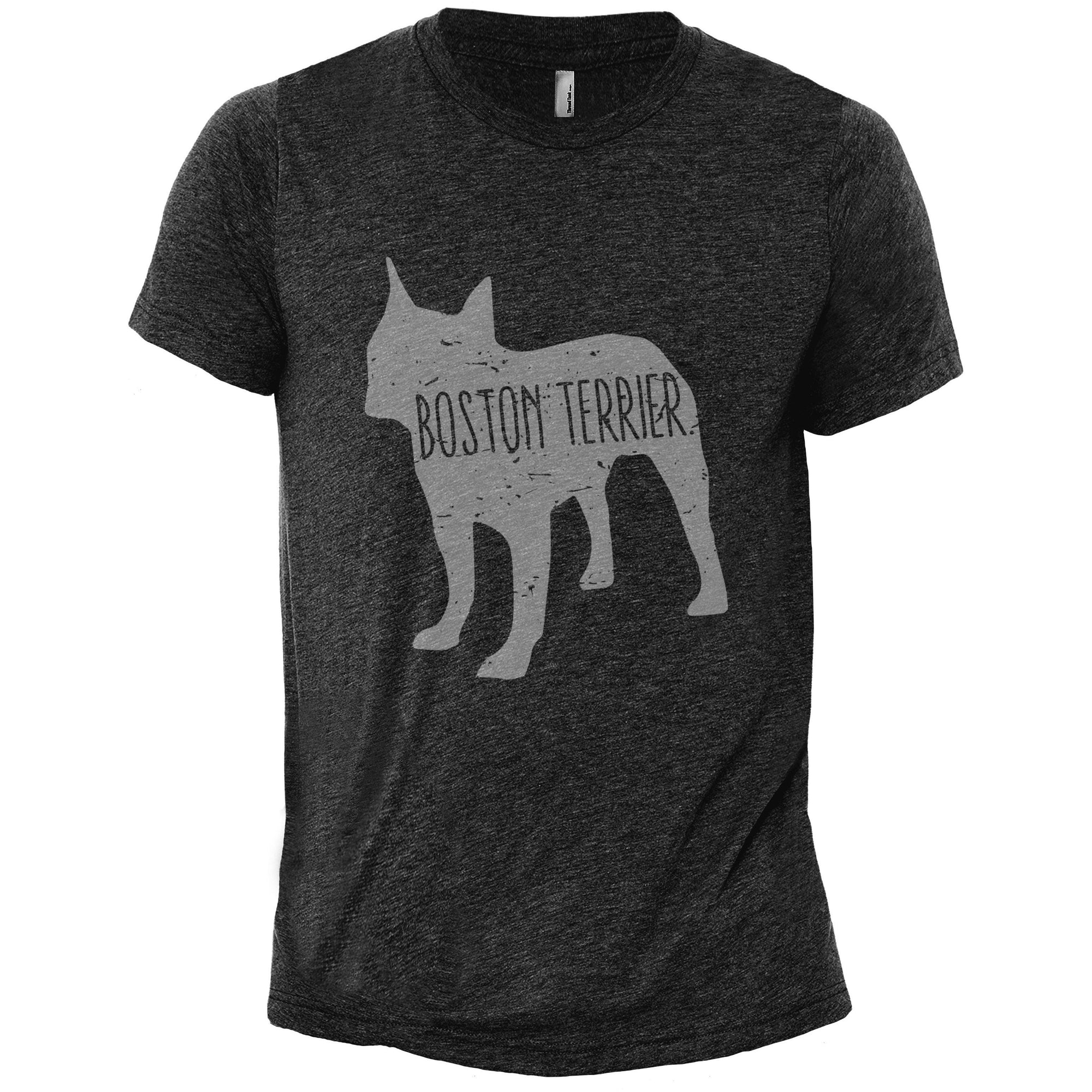 Boston Terrier Dog Silhouette Charcoal Printed Graphic Men's Crew T-Shirt Tee