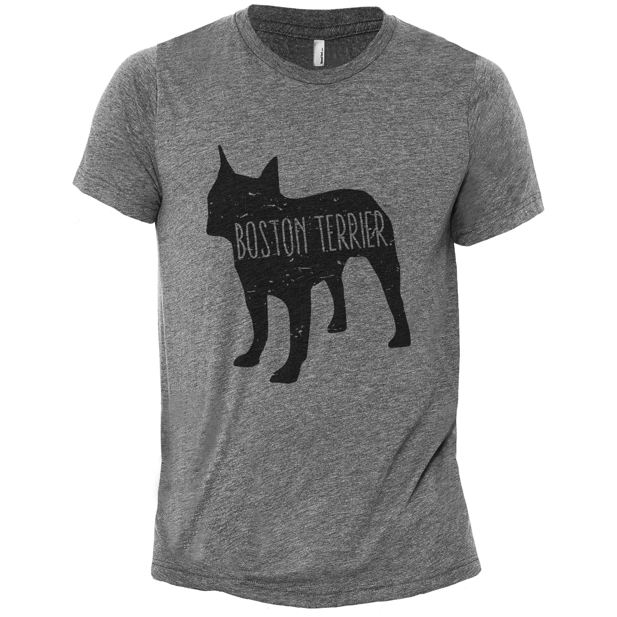 Boston Terrier Dog Silhouette Heather Grey Printed Graphic Men's Crew T-Shirt Tee