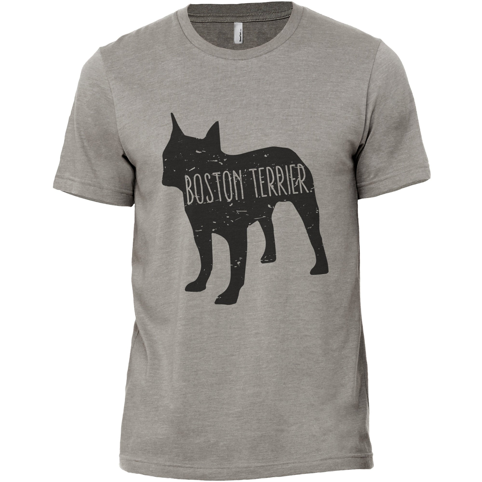 Boston Terrier Dog Silhouette Military Grey Printed Graphic Men's Crew T-Shirt Tee