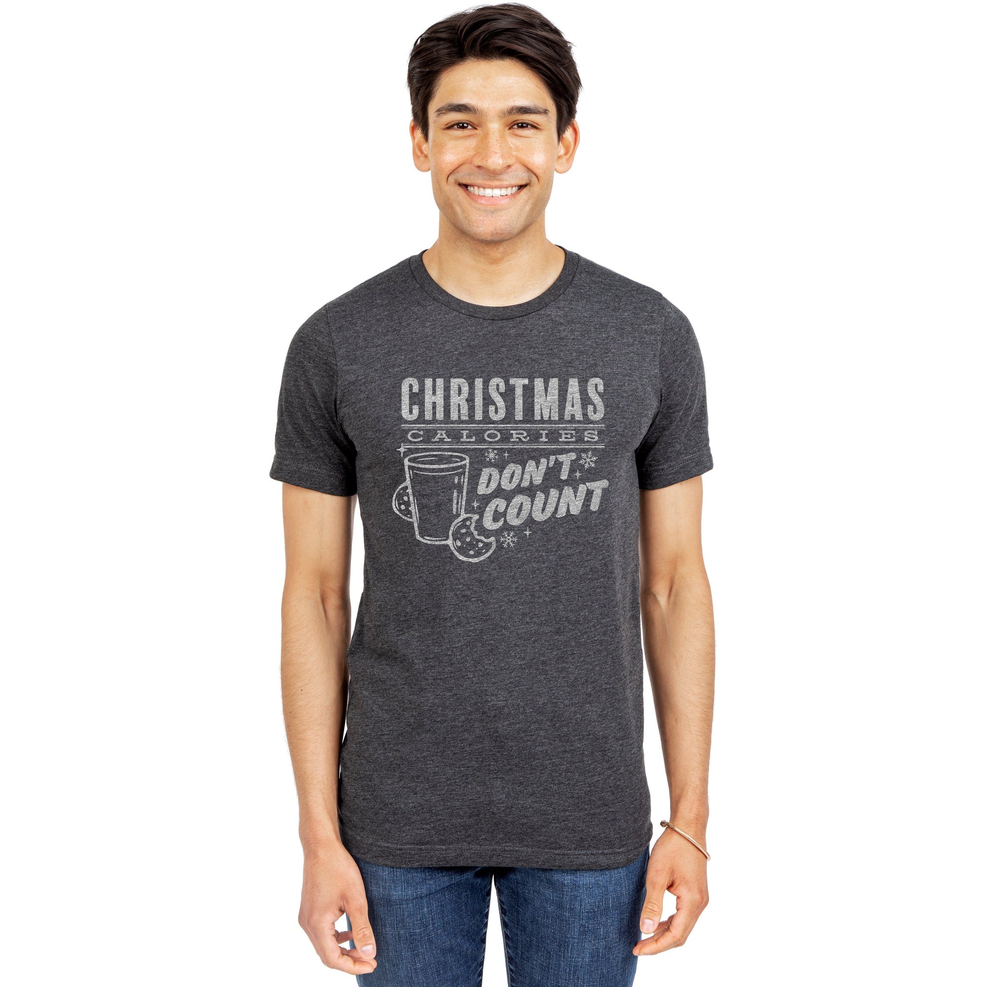 Christmas Calories Don't Count Charcoal Printed Graphic Men's Crew T-Shirt Tee Model