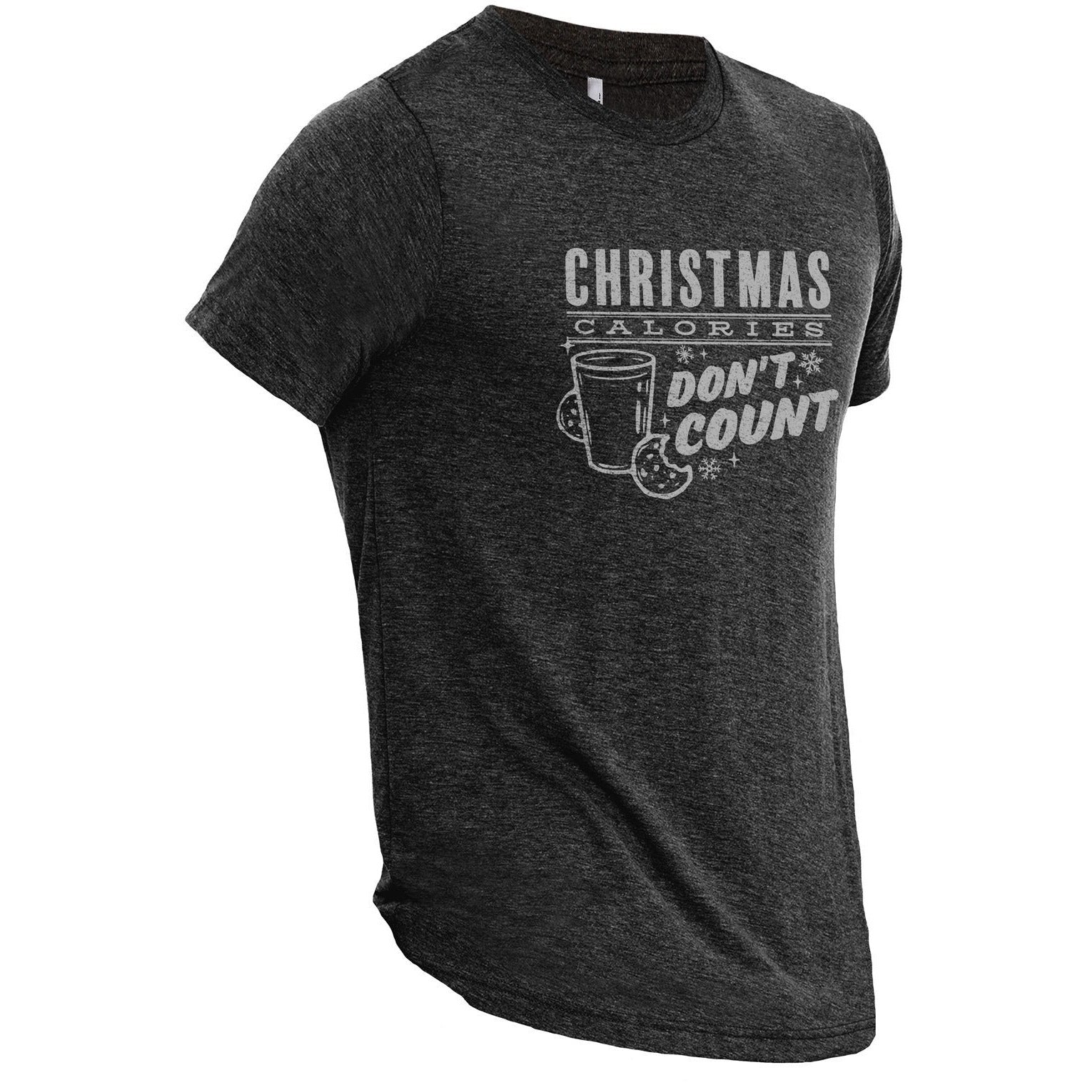 Christmas Calories Don't Count Charcoal Printed Graphic Men's Crew T-Shirt Tee Side View