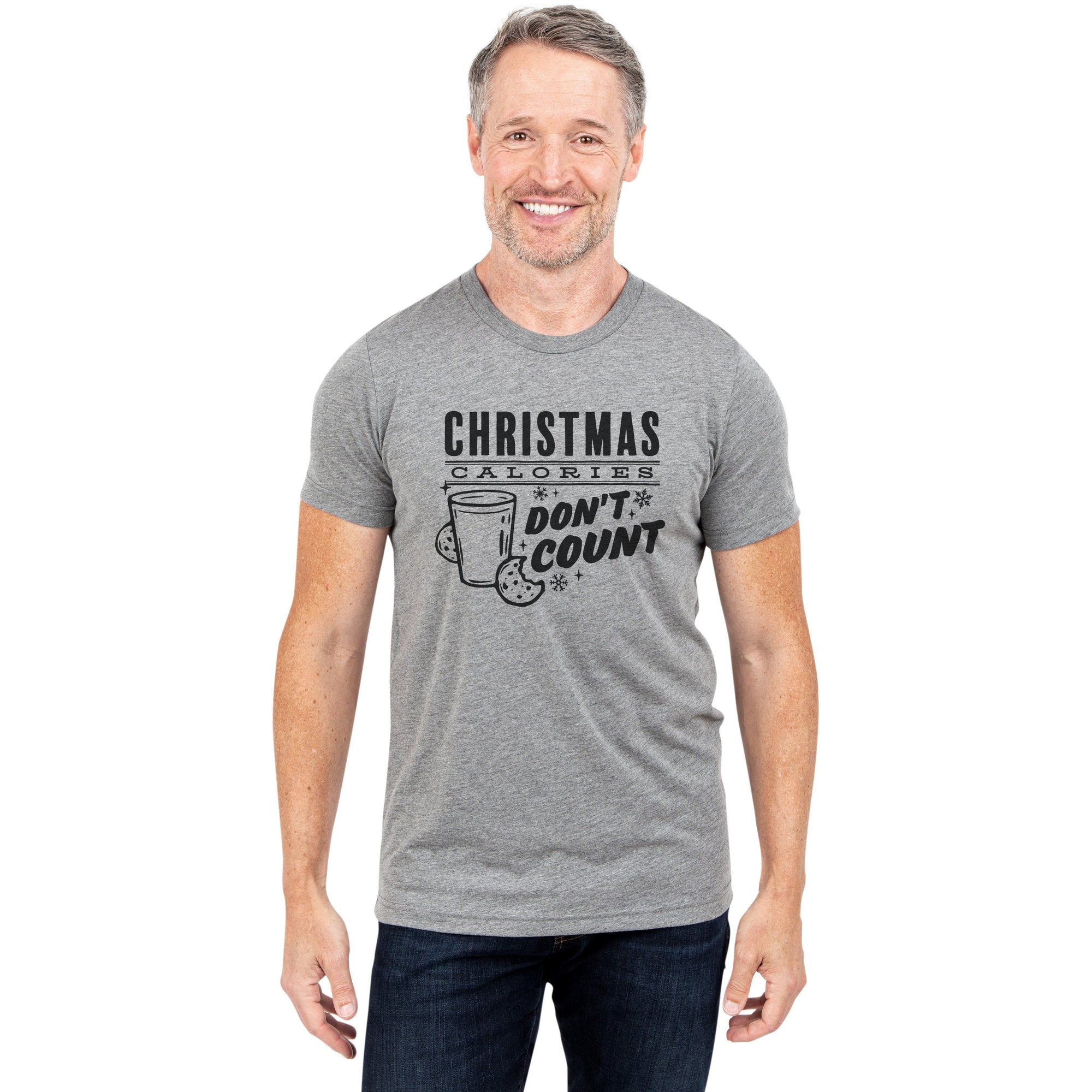Christmas Calories Don't Count Heather Grey Printed Graphic Men's Crew T-Shirt Tee Model