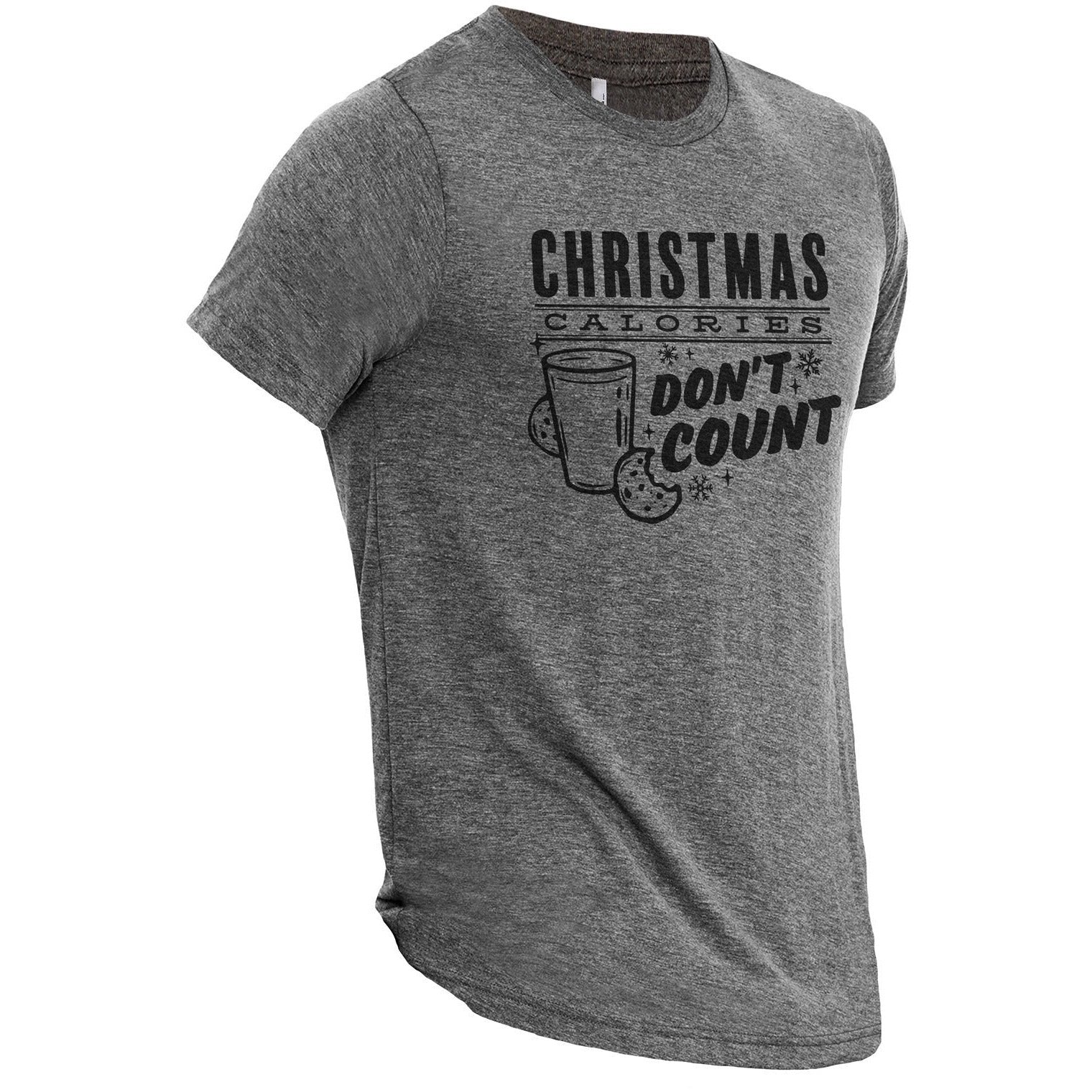 Christmas Calories Don't Count Heather Grey Printed Graphic Men's Crew T-Shirt Tee Side View
