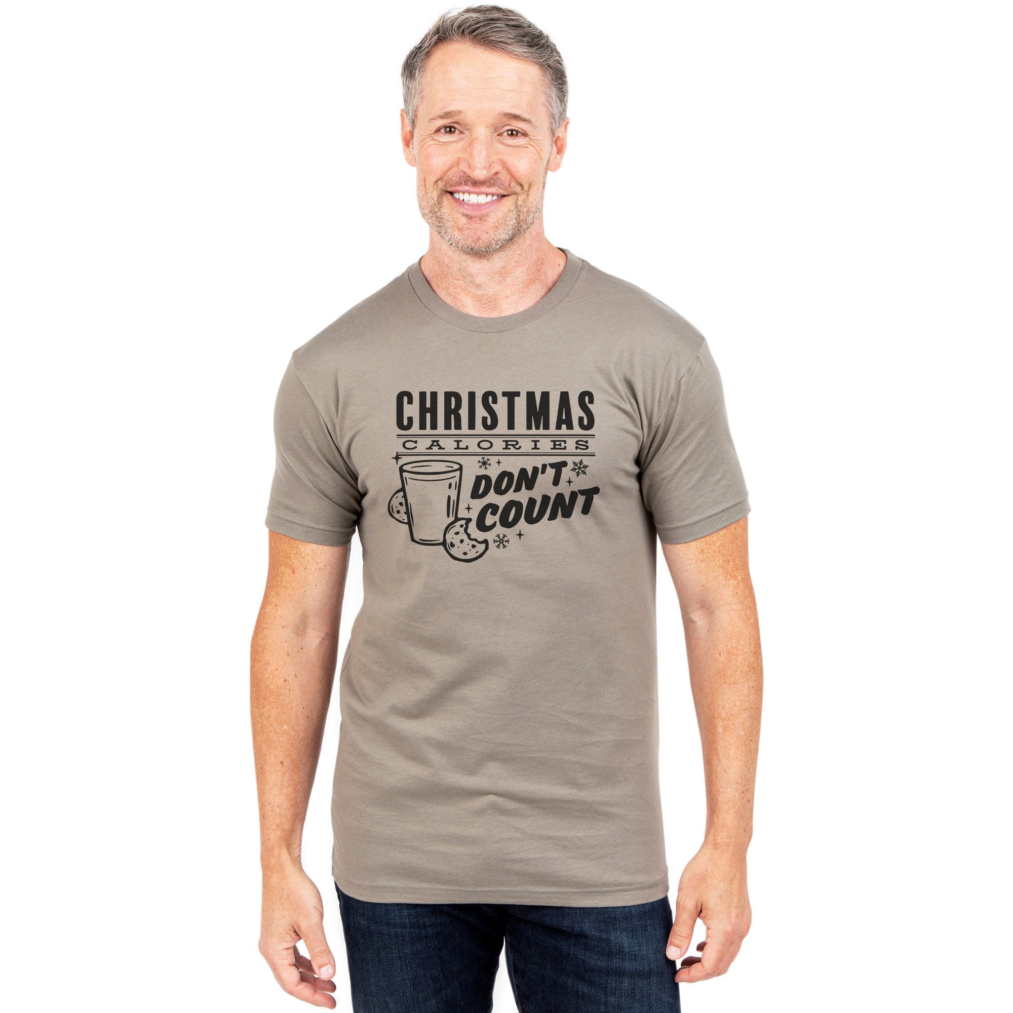 Christmas Calories Don't Count Military Grey Printed Graphic Men's Crew T-Shirt Tee Model