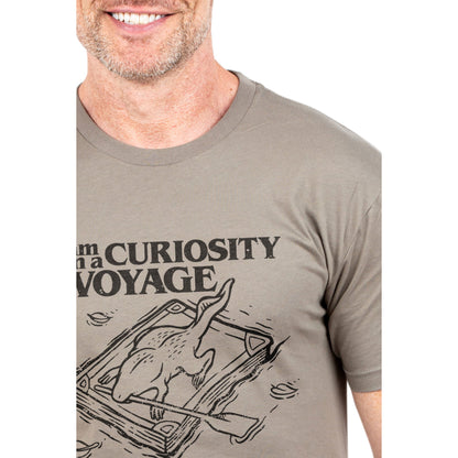 I Am On A Curiosity Voyage And I Need My Paddles To Travel Printed Graphic Men's Crew T-Shirt Heather Tan Closeup Image