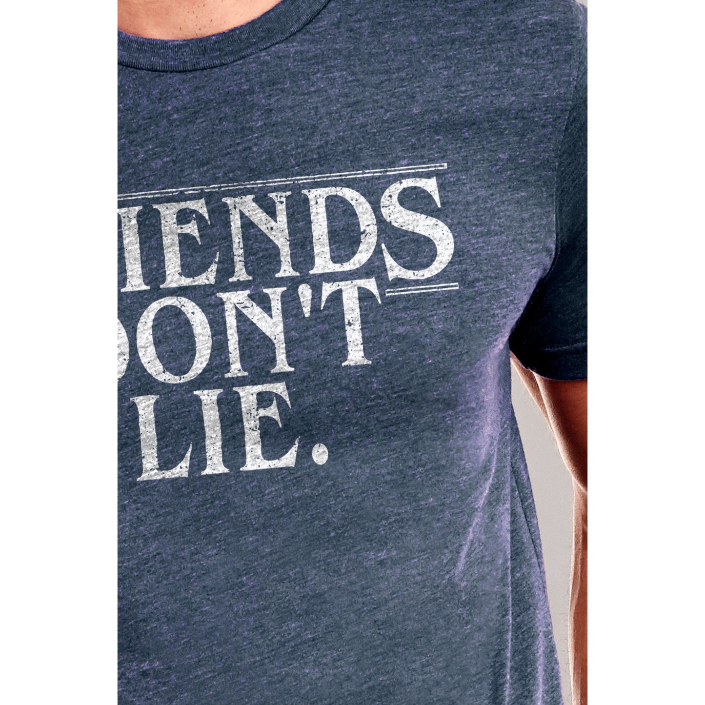 Friends Dont Lie Printed Graphic Men's Crew T-Shirt Vintage White Closeup Image