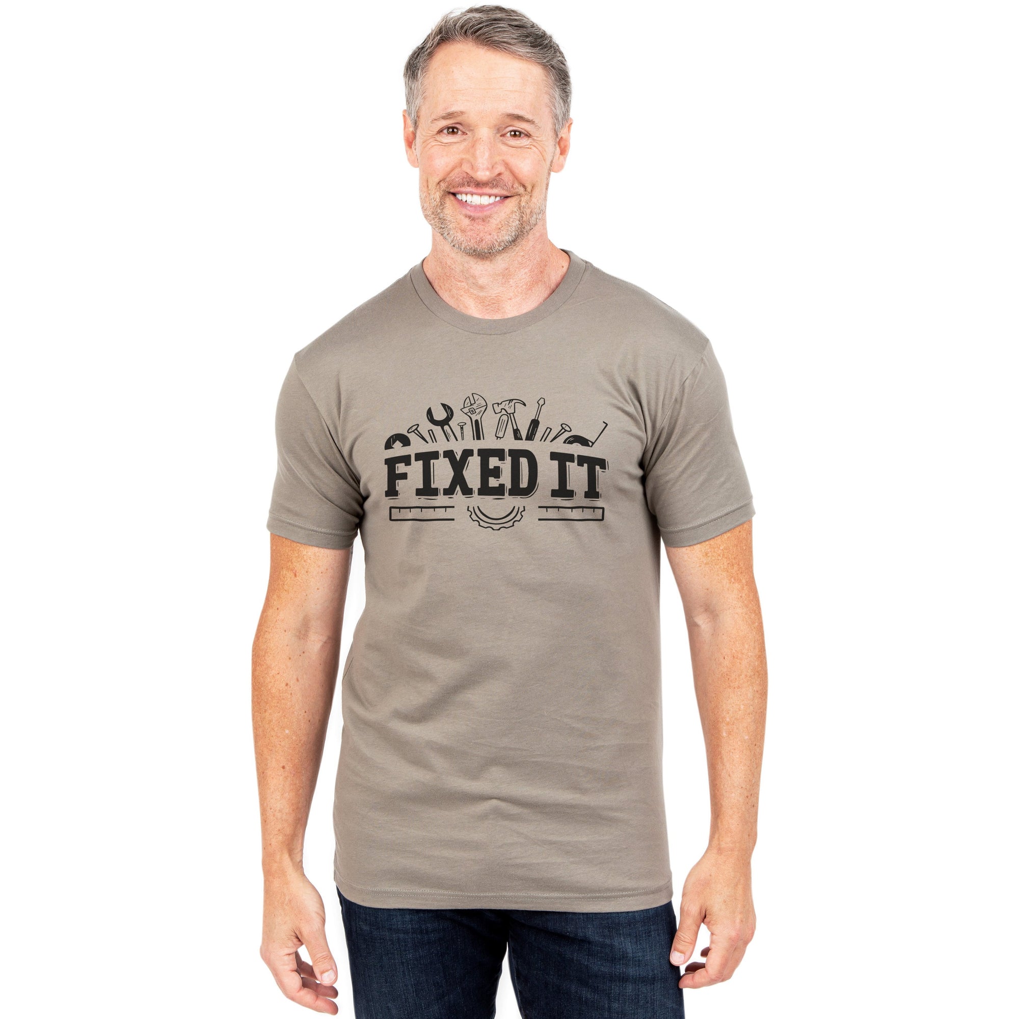Fixed It Military Grey Printed Graphic Men's Crew T-Shirt Tee Model