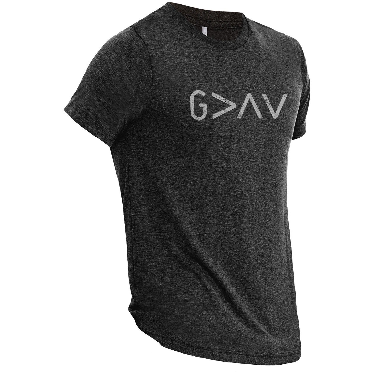 God Is Greater Than The Highs And Lows Charcoal Printed Graphic Men's Crew T-Shirt Tee Side View