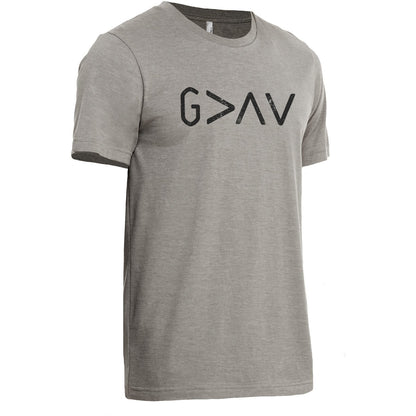 God Is Greater Than The Highs And Lows Military Grey Printed Graphic Men's Crew T-Shirt Tee Side View