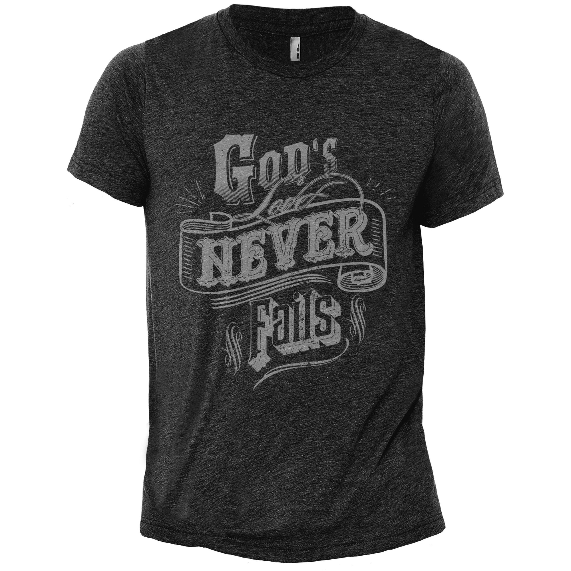Gods Love Never Fails Heather Grey Printed Graphic Men's Crew T-Shirt Tee