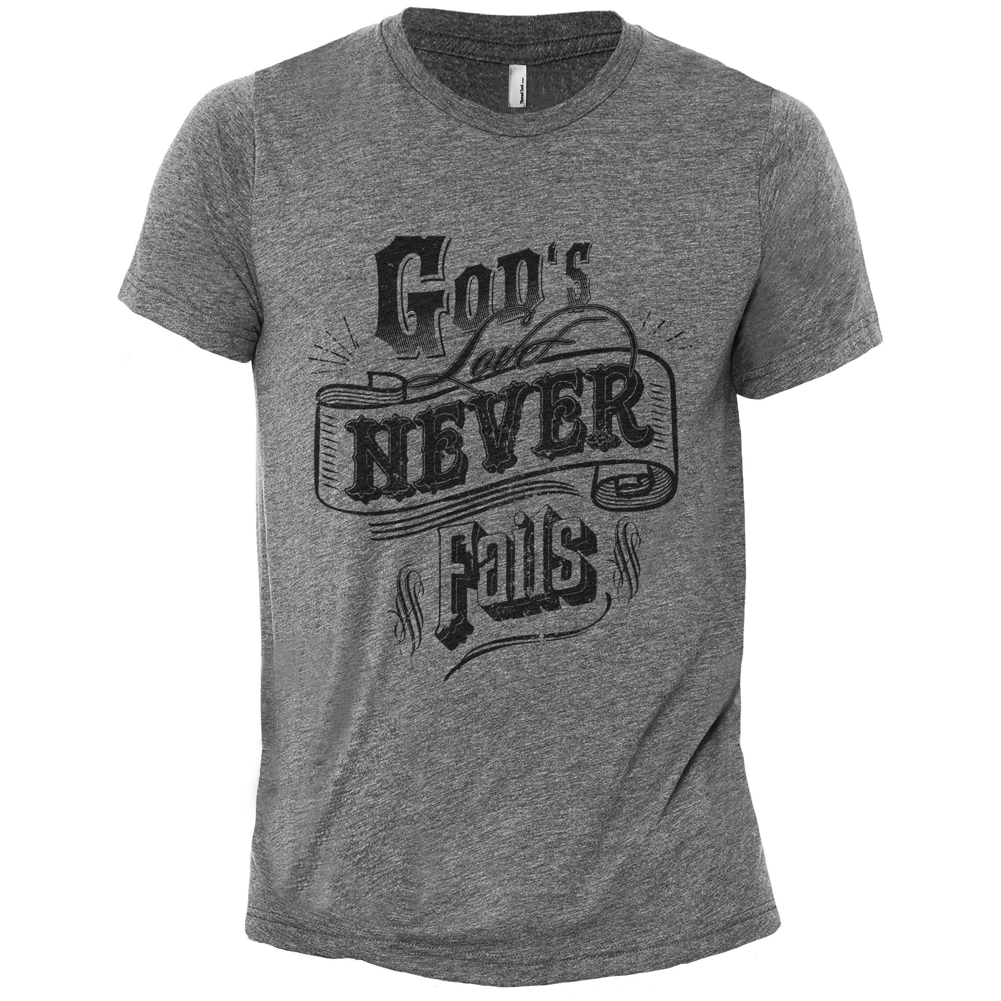 Gods Love Never Fails Heather Grey Printed Graphic Men's Crew T-Shirt Tee
